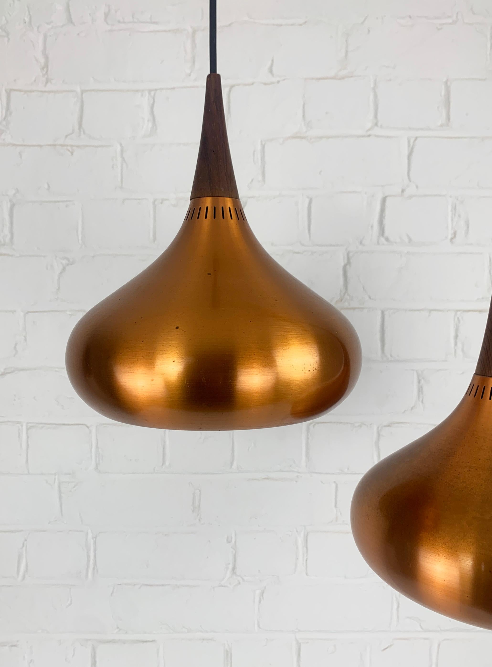 Pair of Danish Orient Minor Pendant Lamps in Copper, Jo Hammerborg, Fog & Mørup For Sale 1