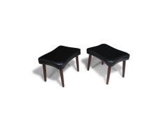 Pair of Danish Ottomans in Original Black Vinyl