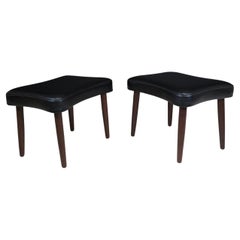 Pair of Danish Ottomans in Original Black Vinyl