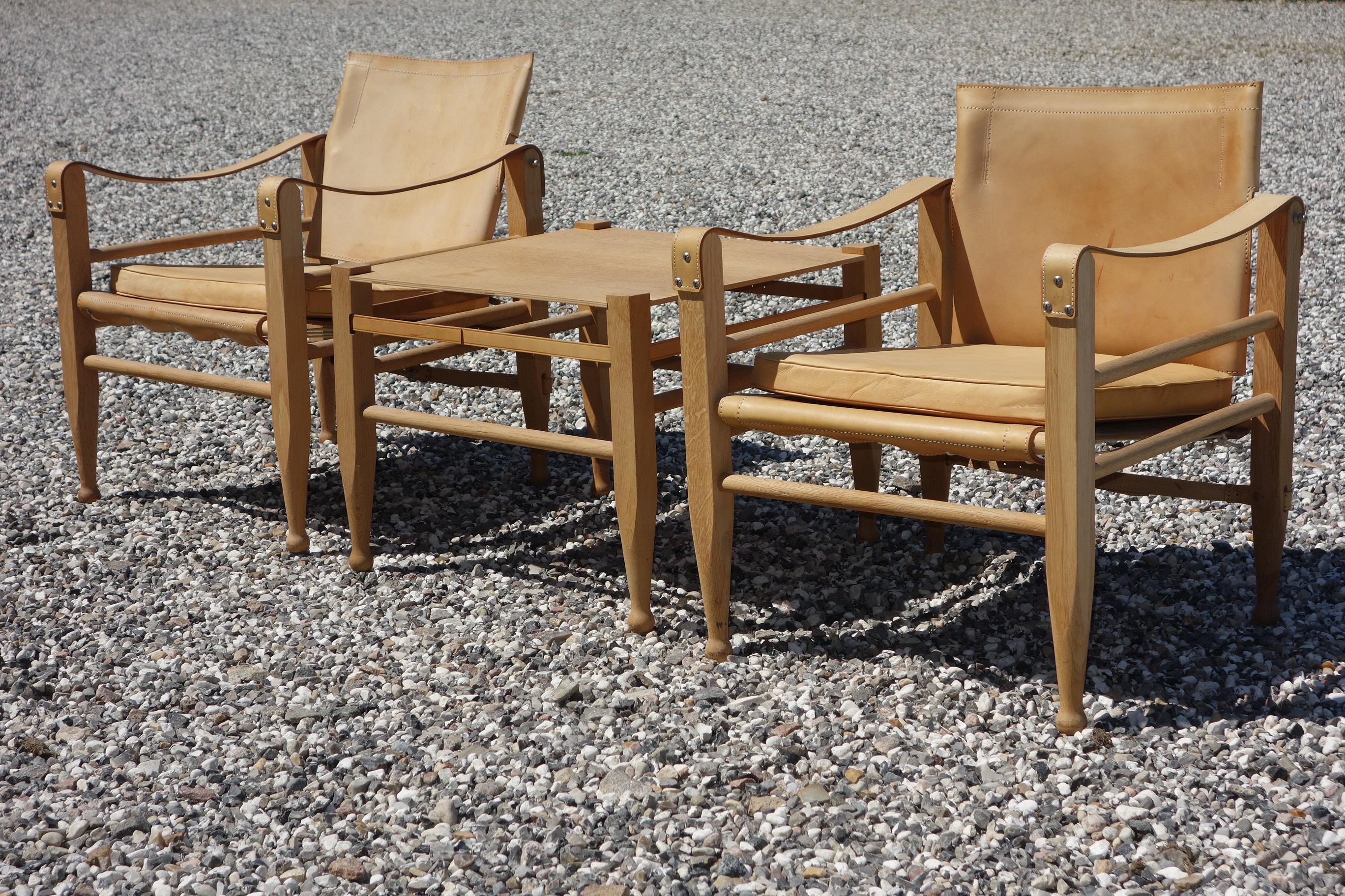 Late 20th Century Pair of Danish Oxhide Safari Chairs Kaare Klint Style from 1970 For Sale