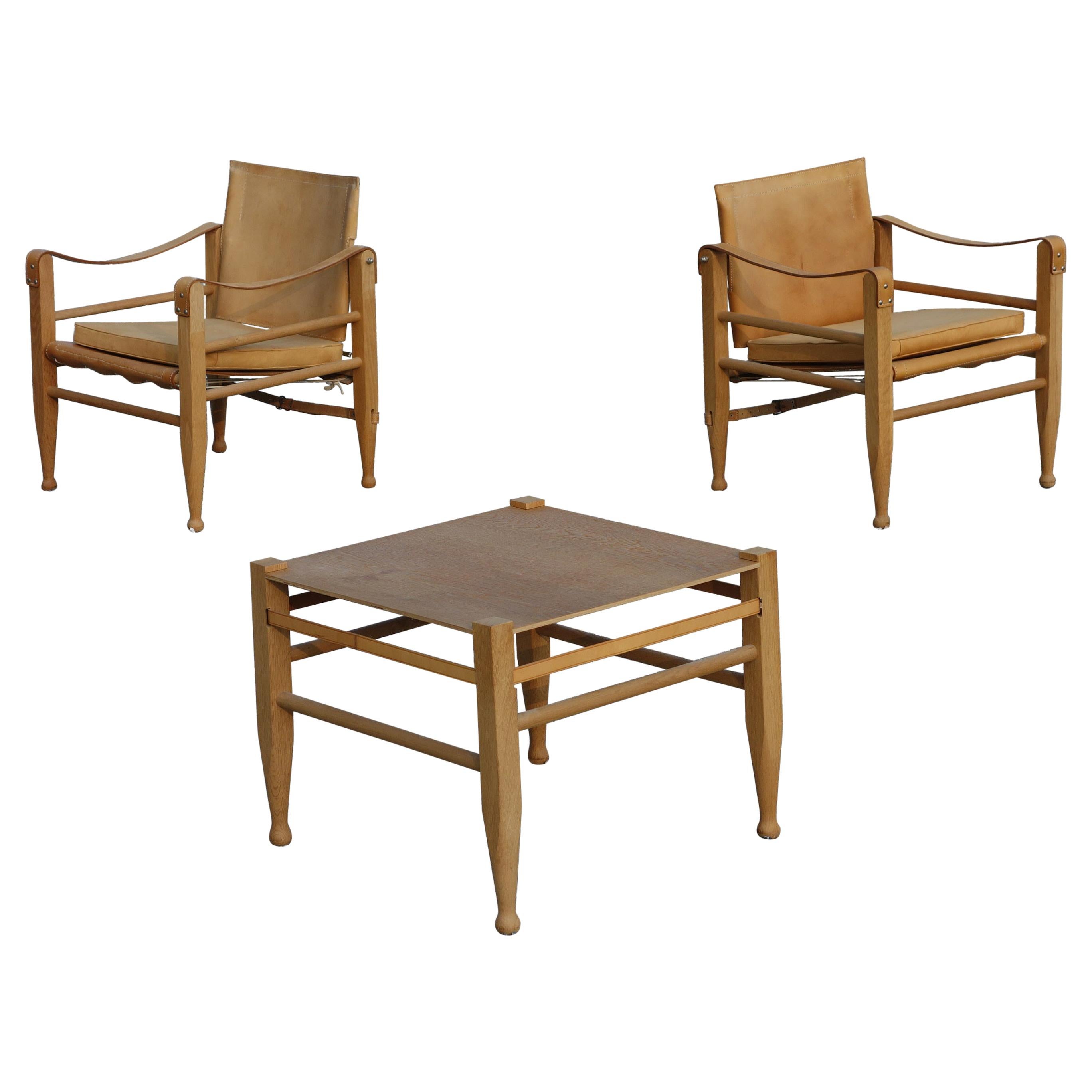 Pair of Danish Oxhide Safari Chairs Kaare Klint Style from 1970 For Sale
