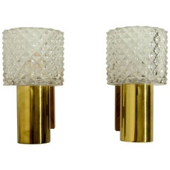 Pair of Danish Palisander Brass and Glass Wall Lamps, 1960s