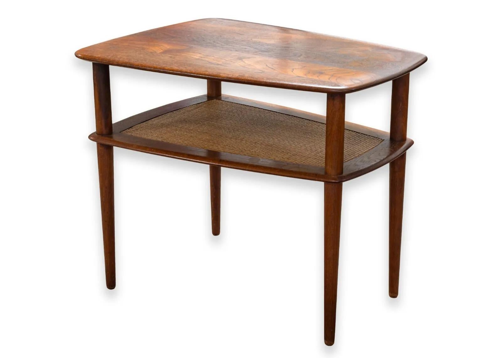 Pair of Danish Peter Hvidt for John Stuart Two Tier Cane Side End Tables In Good Condition In Keego Harbor, MI