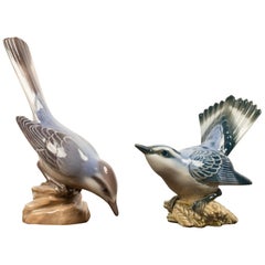 Paire d'oiseaux danois en porcelaine par Dahl Jensen, années 1930