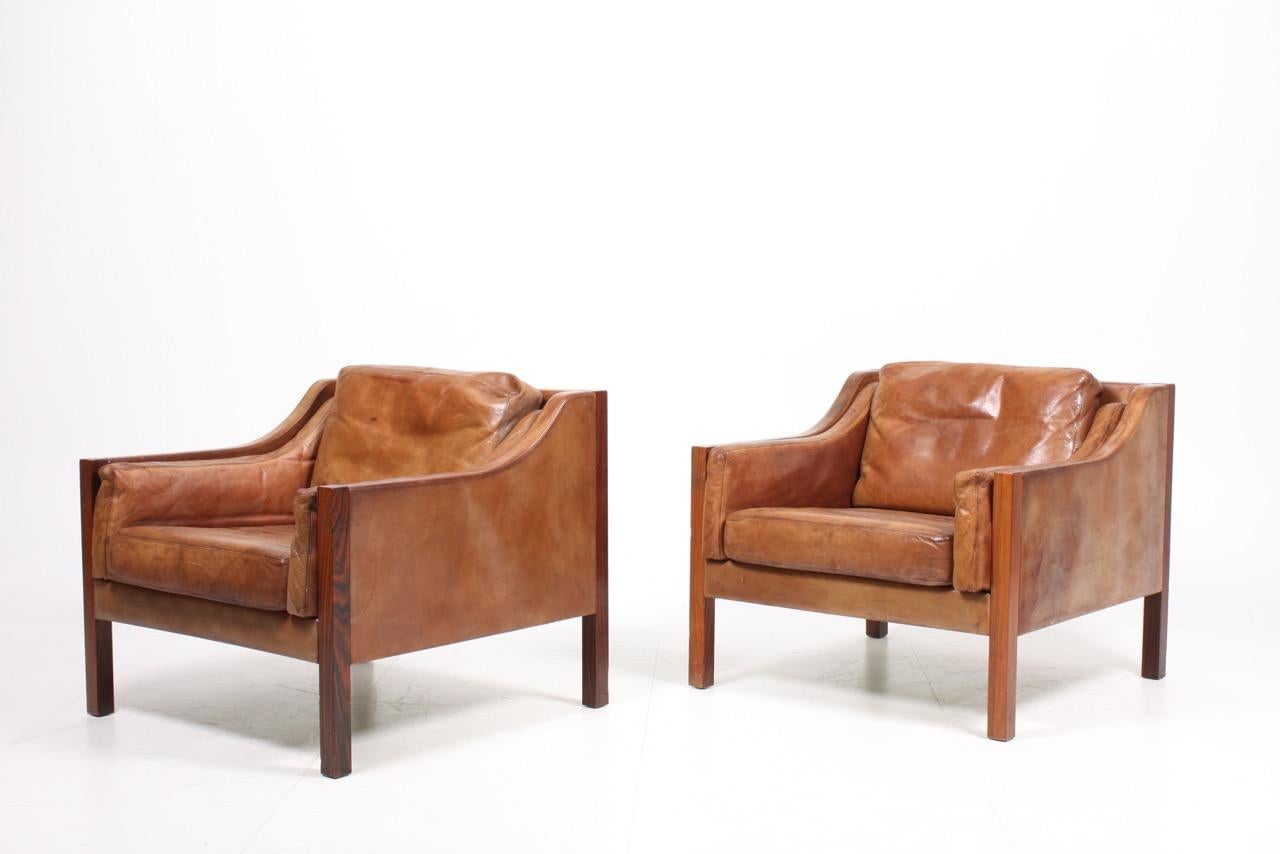 Leather Pair of Danish Pristine Lounge Chairs