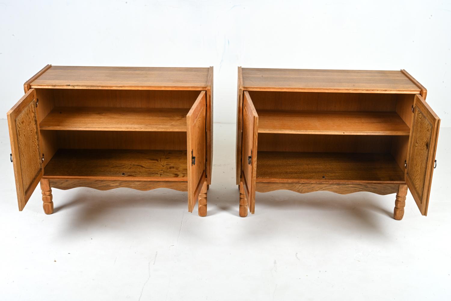 Pair of Danish Quarter-Sawn White Oak Cabinets Attr. to Henning Kjærnulf For Sale 9