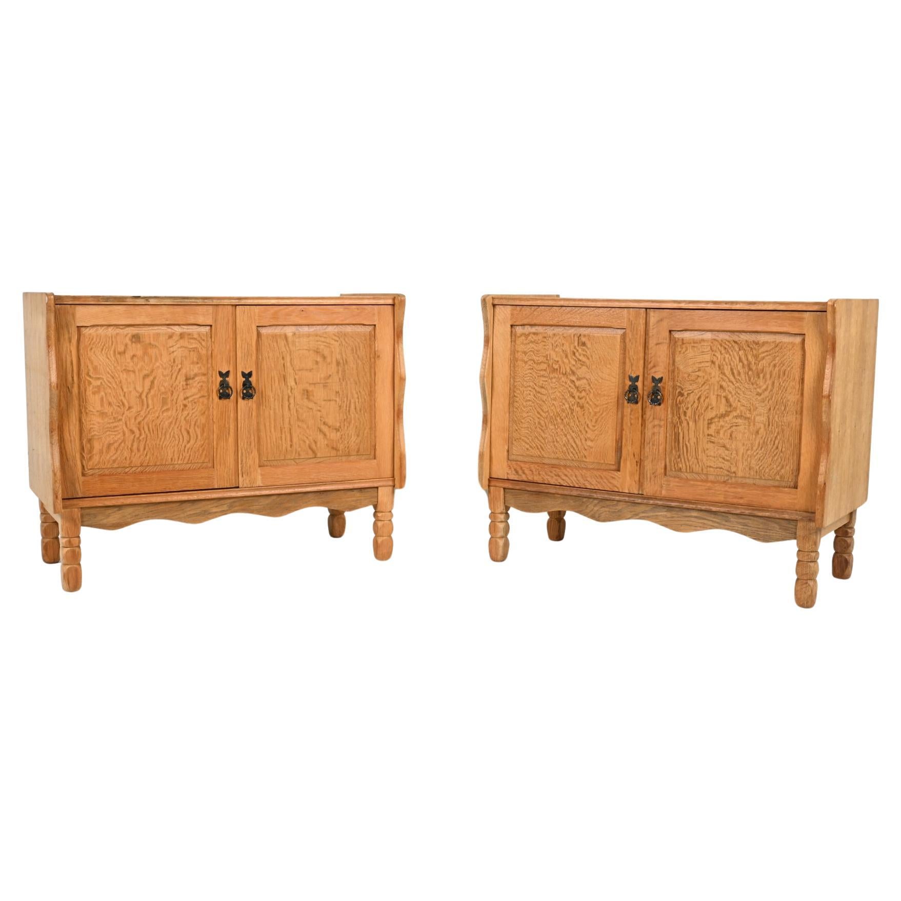 Pair of Danish Quarter-Sawn White Oak Cabinets Attr. to Henning Kjærnulf