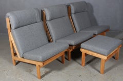 Pair of Danish "Rag" Easy Lounge Chairs in Pine and Fabric by Bernt Petersen