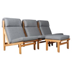 Pair of Danish "Rag" Easy Lounge Chairs in Pine and Fabric by Bernt Petersen