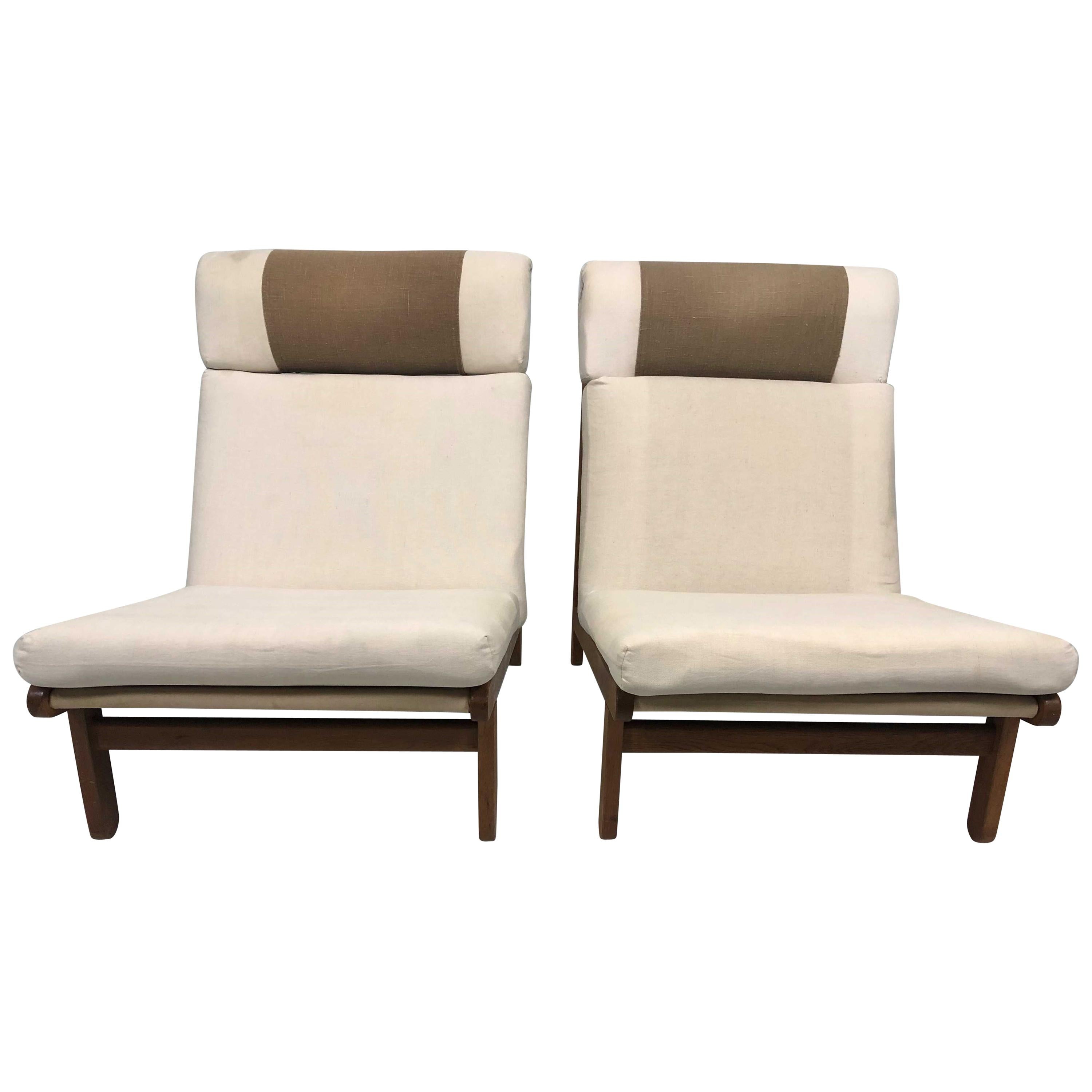 Pair of Danish Rag Lounge Chairs in Oak by Bernt Petersen For Sale