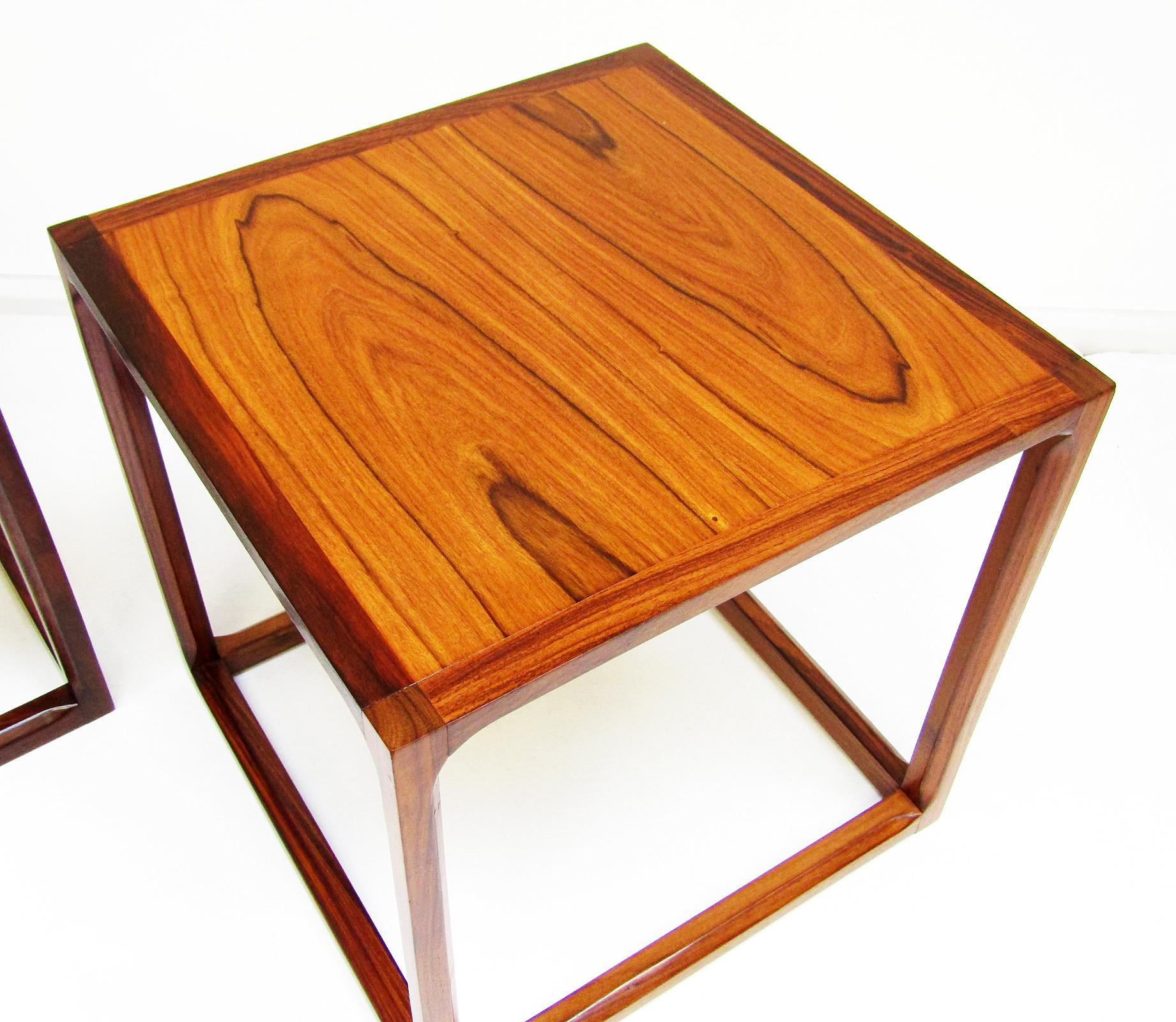 Pair of Danish Rosewood 1960s Cube Lamp Tables / Nightstands by Kai Kristiansen In Good Condition For Sale In Shepperton, Surrey