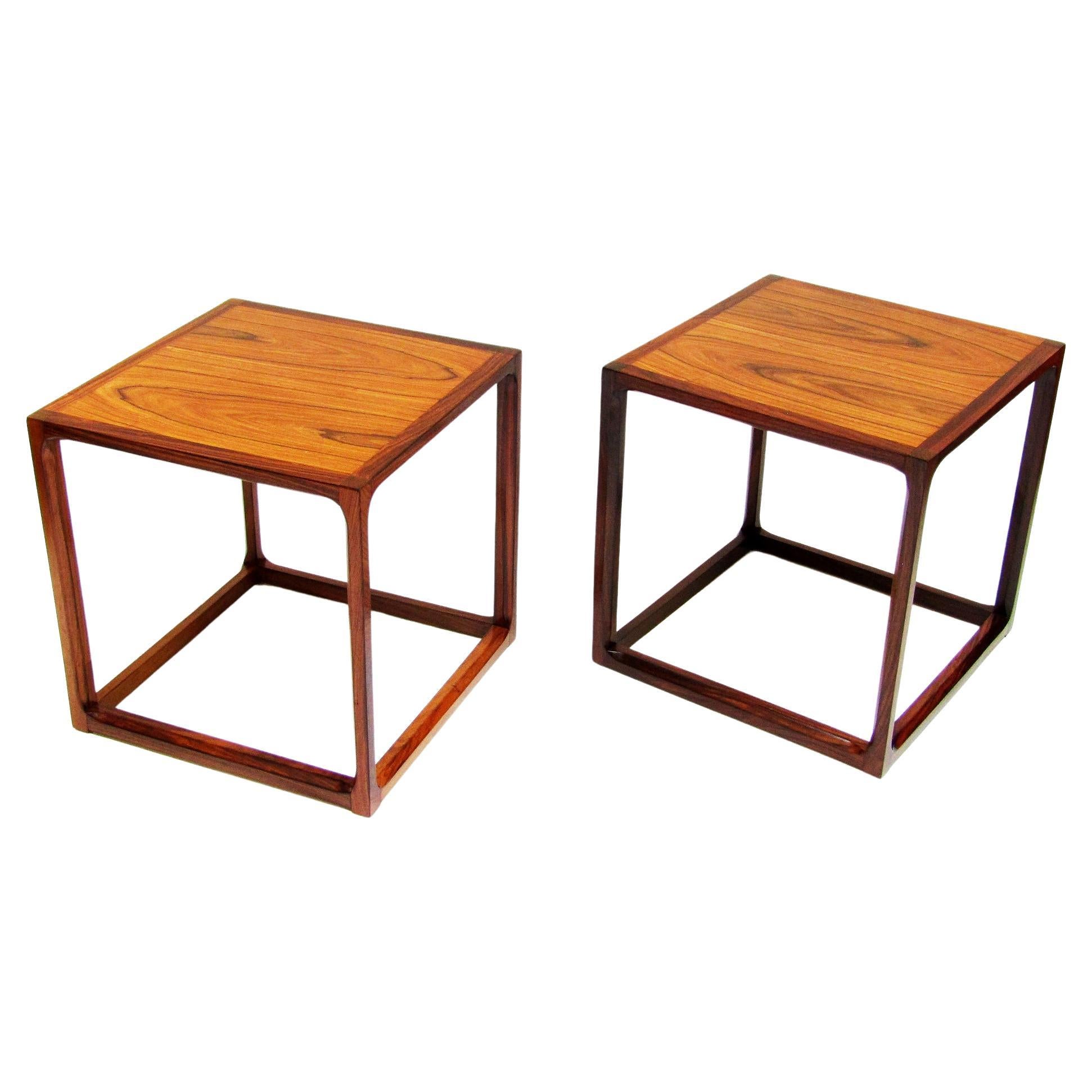 Pair of Danish Rosewood 1960s Cube Lamp Tables / Nightstands by Kai Kristiansen For Sale