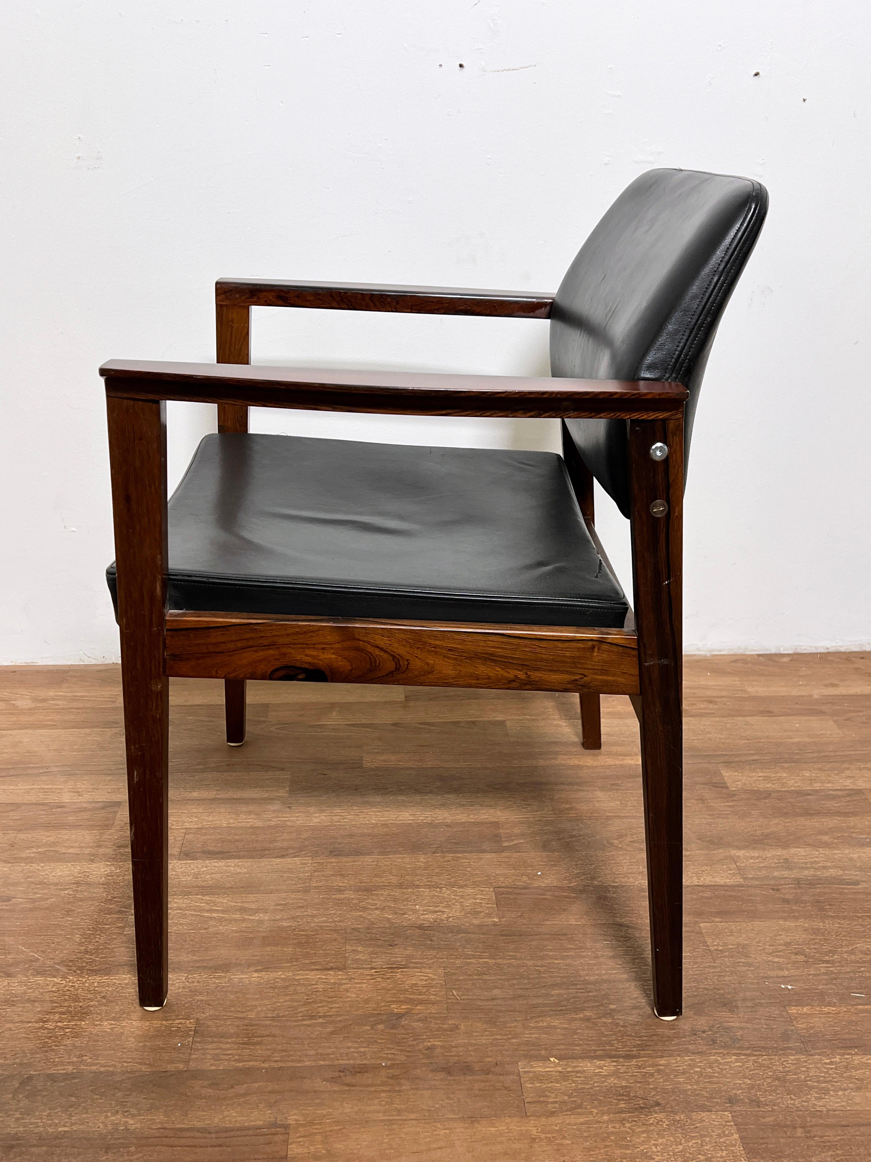 Pair of Danish Rosewood and Leather Arm Chairs Circa 1970s For Sale 4