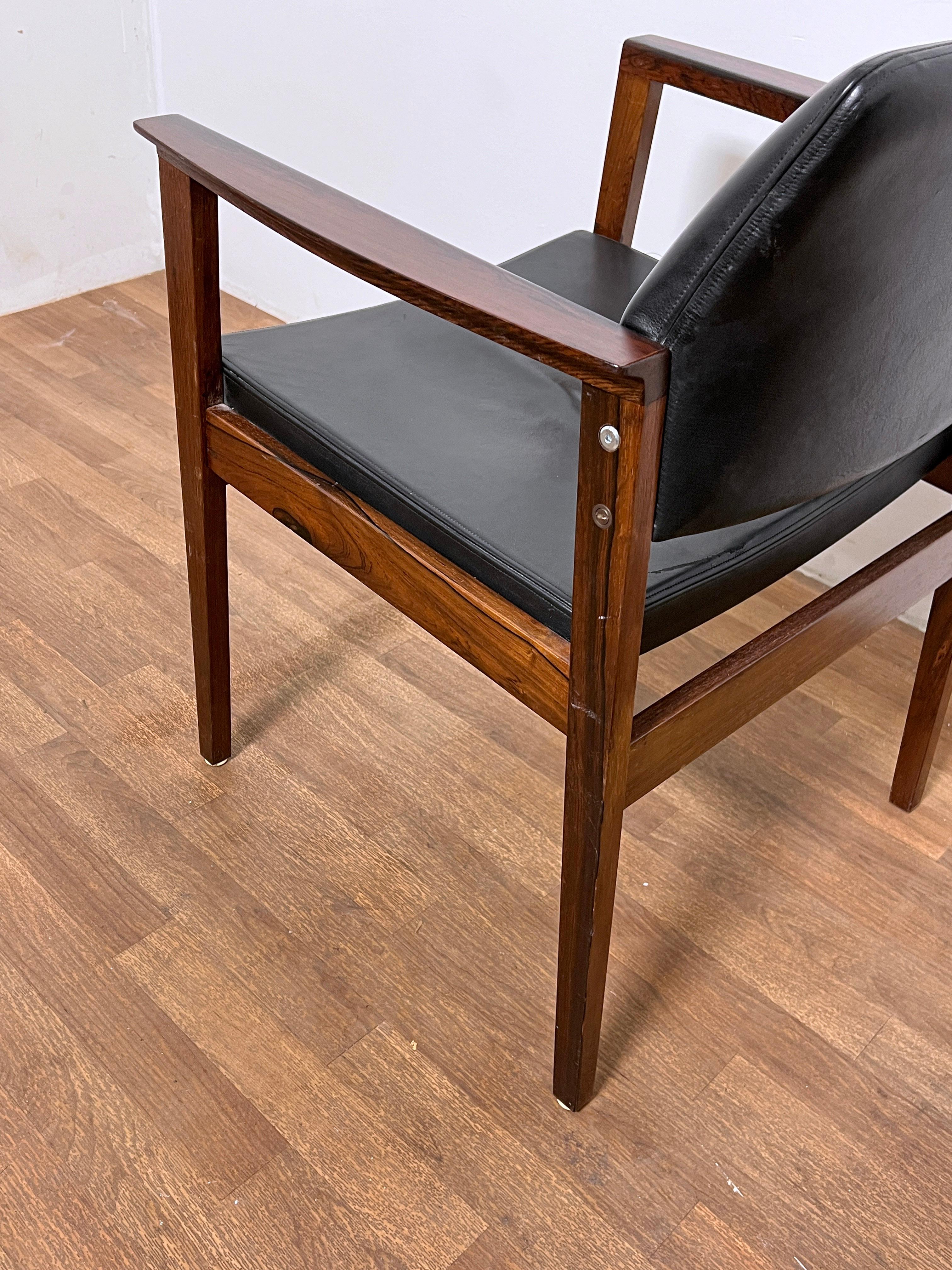 Pair of Danish Rosewood and Leather Arm Chairs Circa 1970s For Sale 5