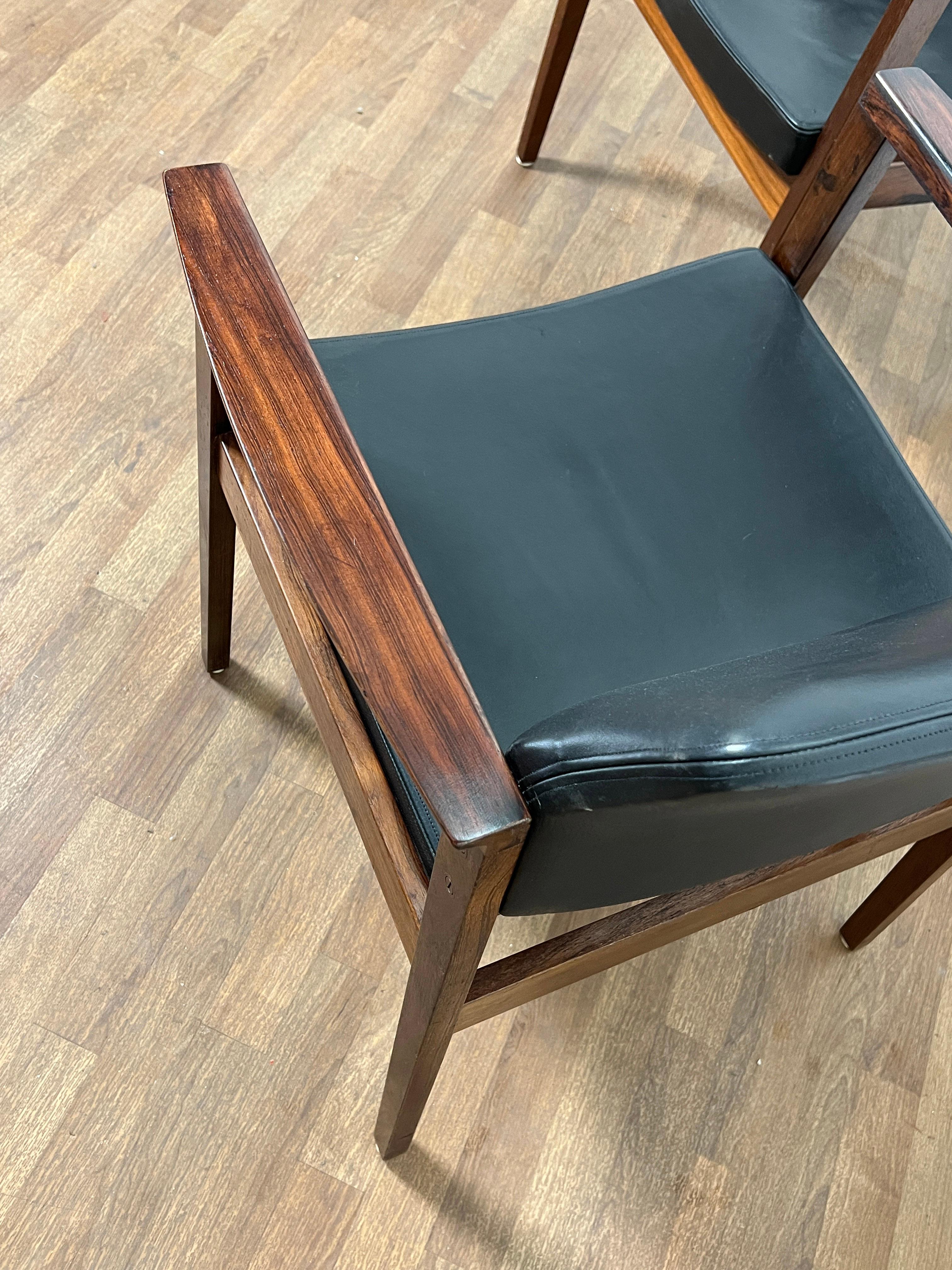Scandinavian Pair of Danish Rosewood and Leather Arm Chairs Circa 1970s For Sale