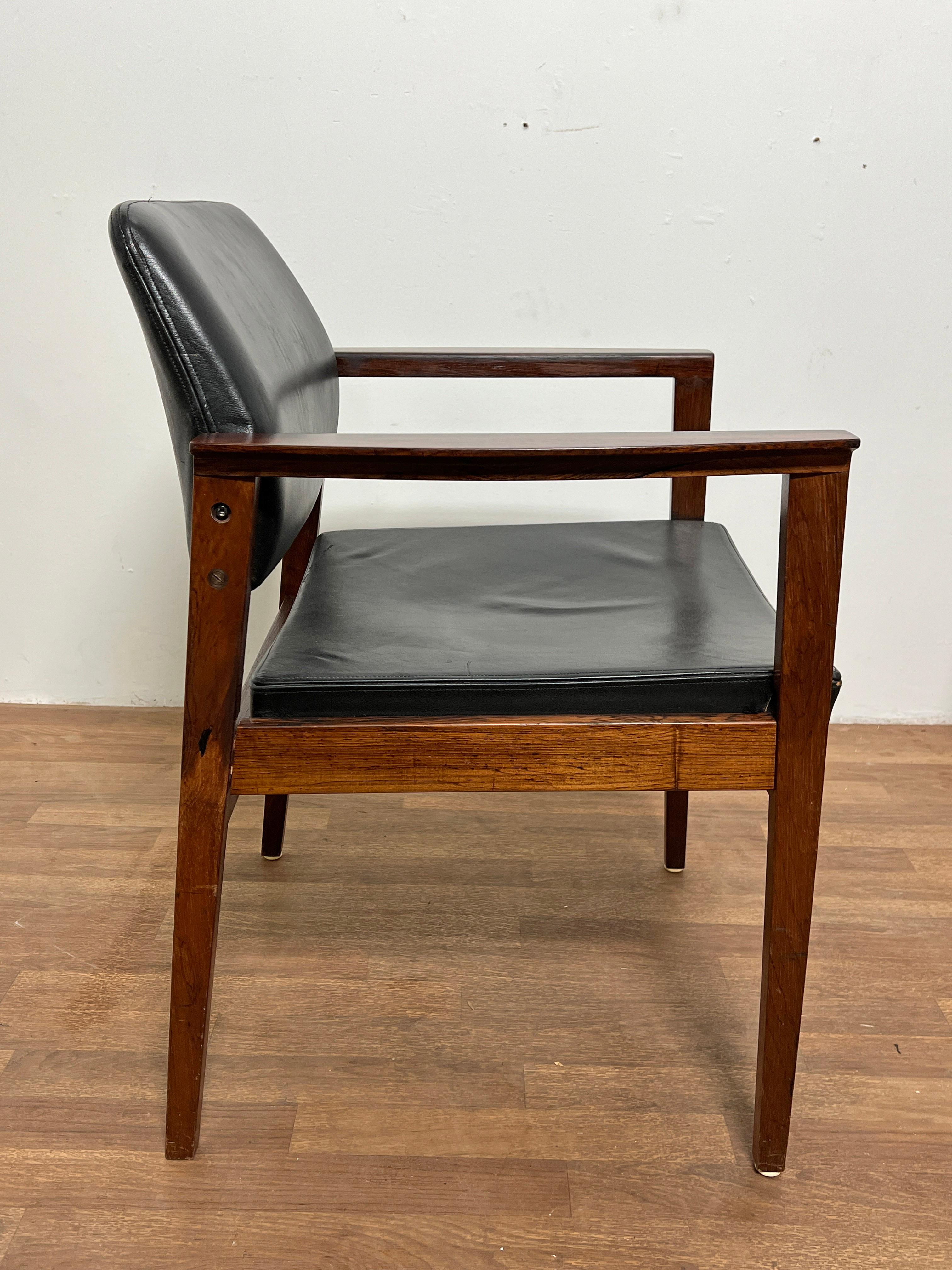 Pair of Danish Rosewood and Leather Arm Chairs Circa 1970s For Sale 1