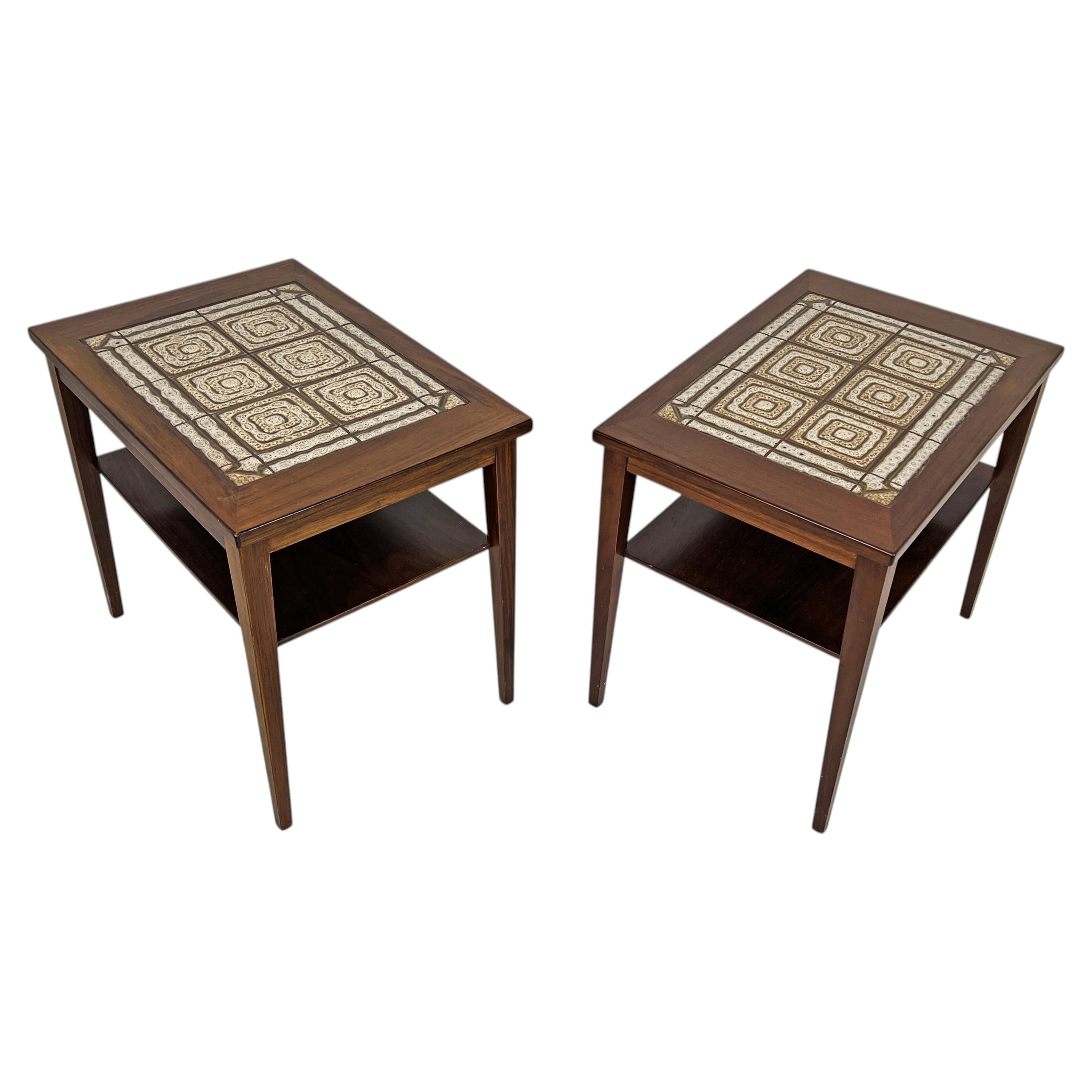 Pair of Danish Rosewood and Tile End Tables Circa 1960s