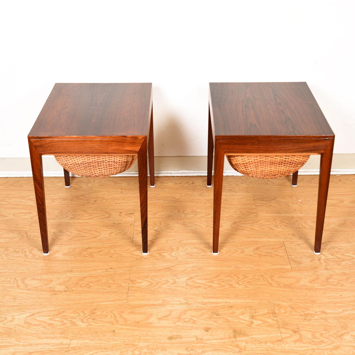 Pair of Danish Rosewood Night Stands /Sewing Basket Tables with Storage Drawer For Sale 5