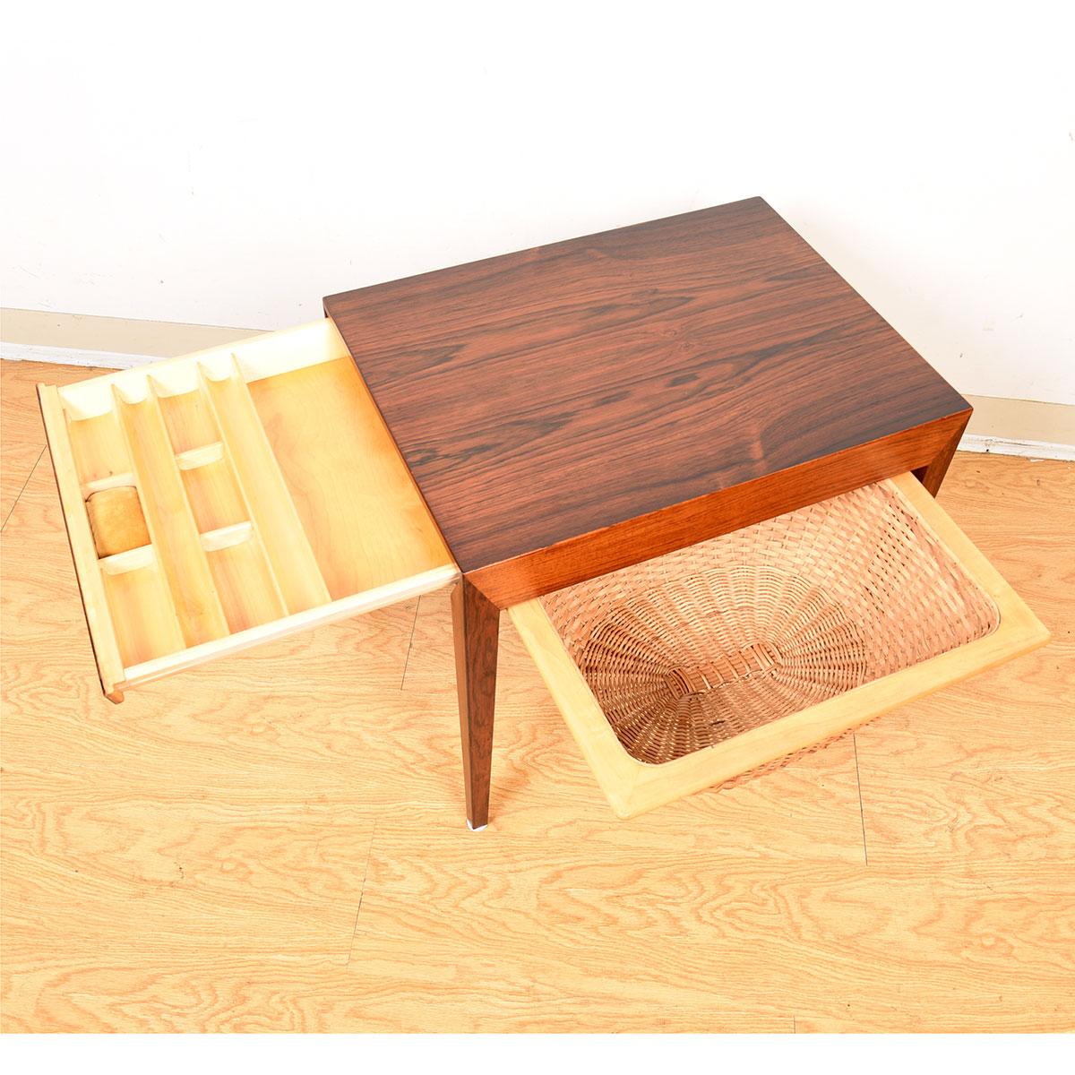 20th Century Pair of Danish Rosewood Night Stands /Sewing Basket Tables with Storage Drawer