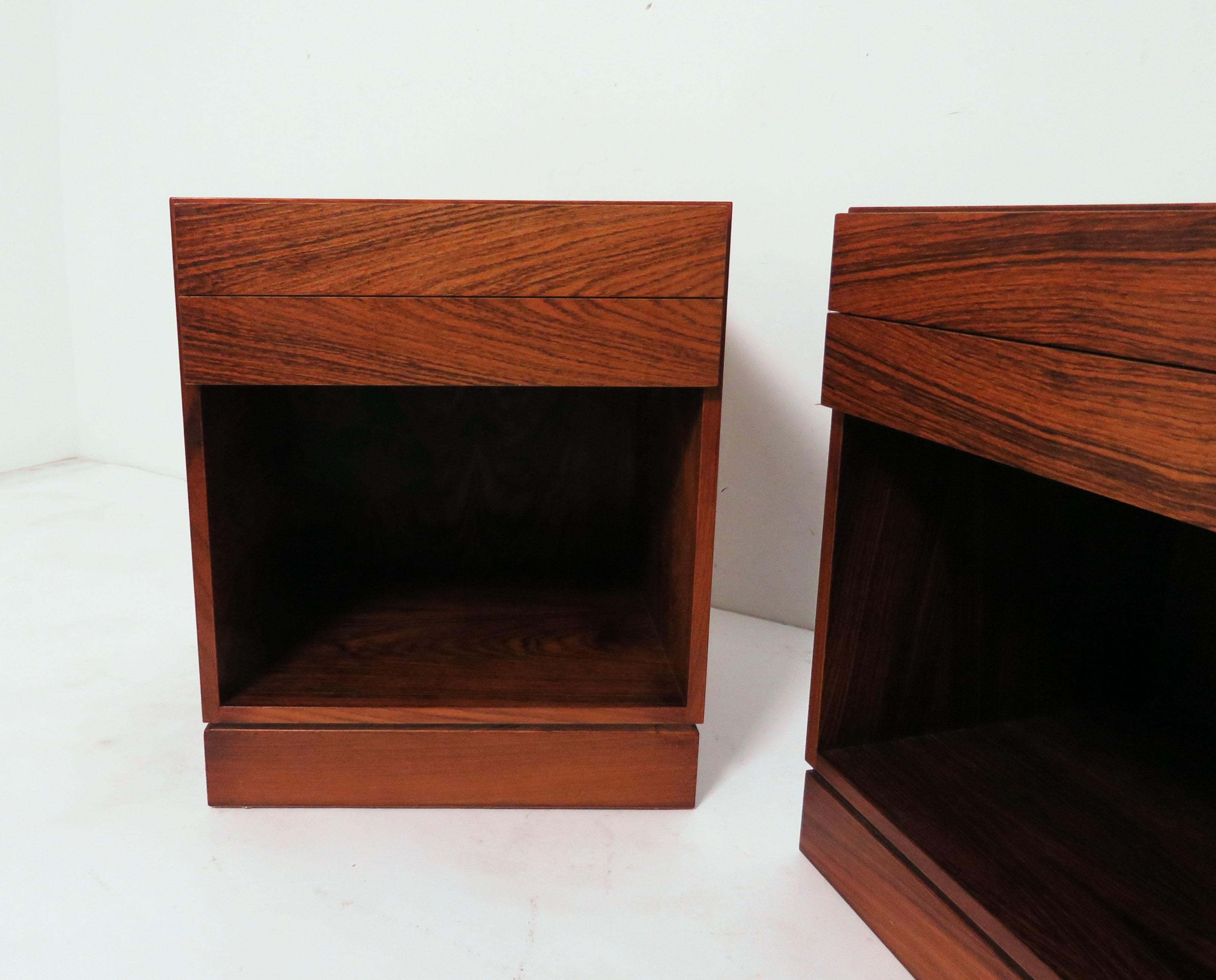 Pair of rosewood nightstands with two drawers by Arne Iversen Wahl for Vinde Mobelfabrik, circa 1970s.