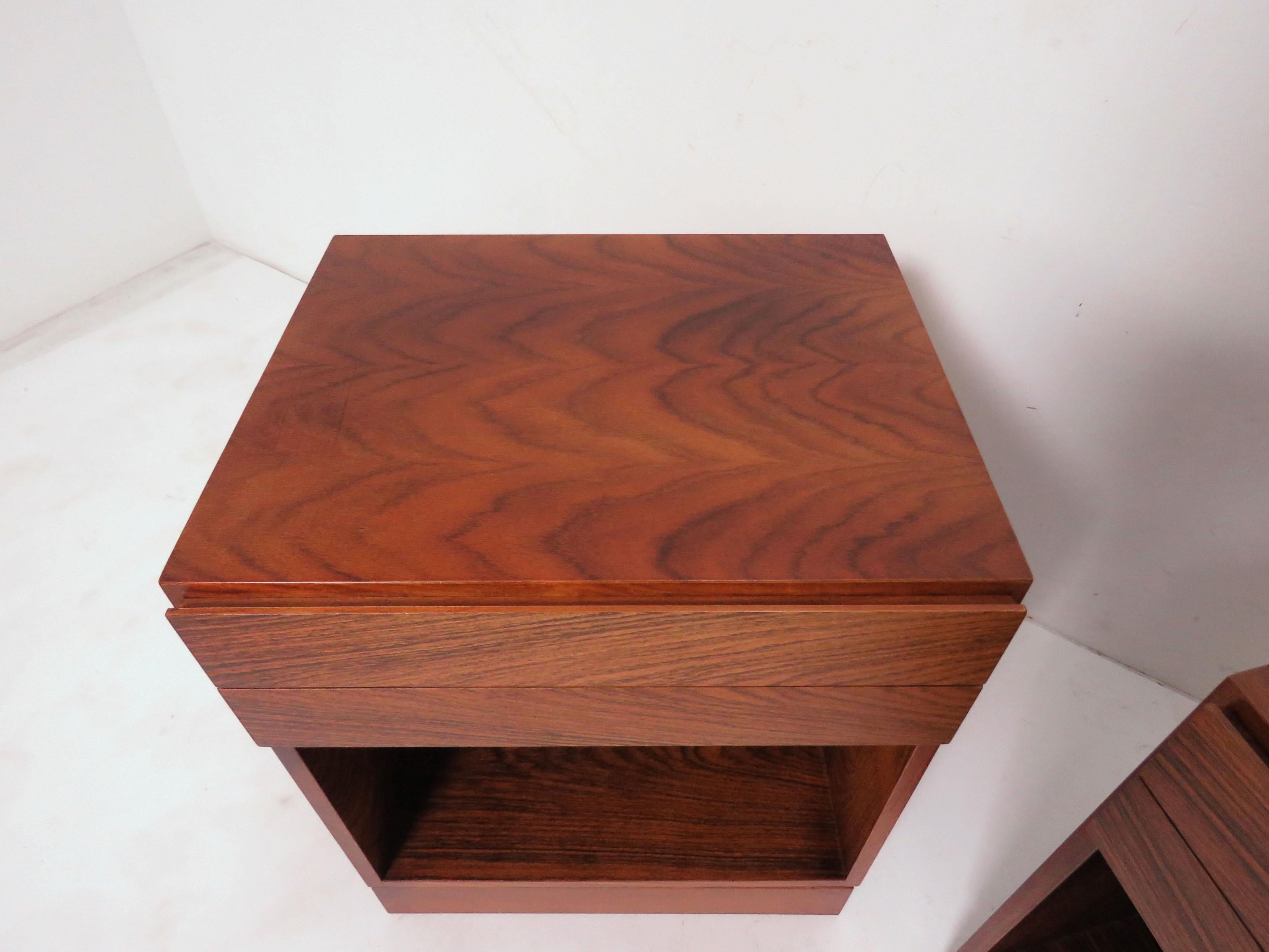 Pair of Danish Rosewood Two-Drawer Nightstands by Arne Iversen Wahl for Vinde In Good Condition In Peabody, MA