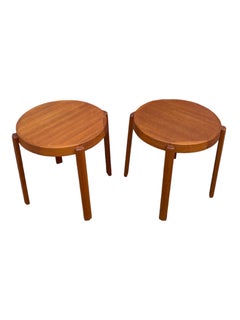 Pair of Danish Round Teak Side Table by Mobelfabrikken Toften