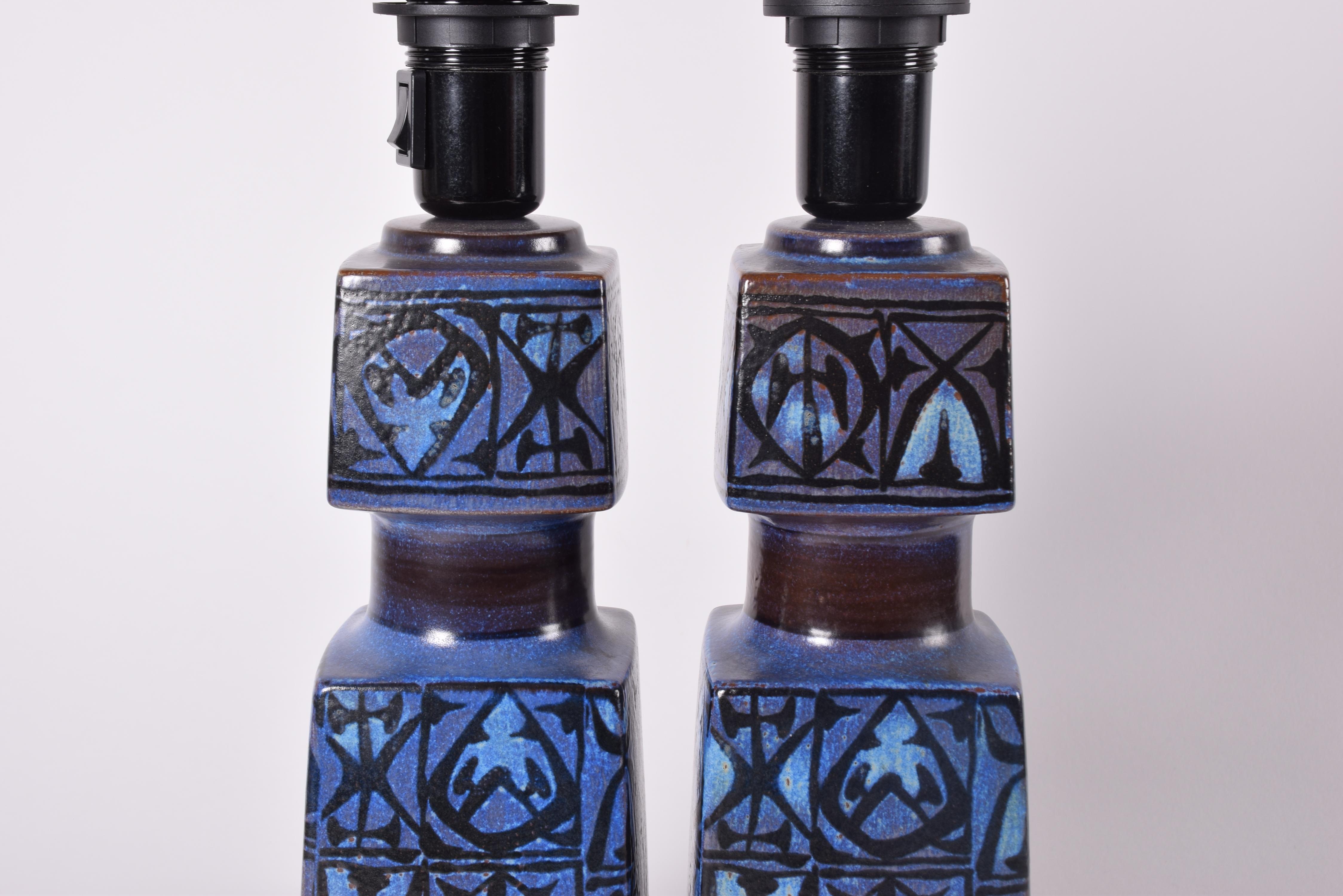 Mid-20th Century Pair of Danish Royal Copenhagen Baca Blue Table Lamps by Nils Thorsson, 1970s