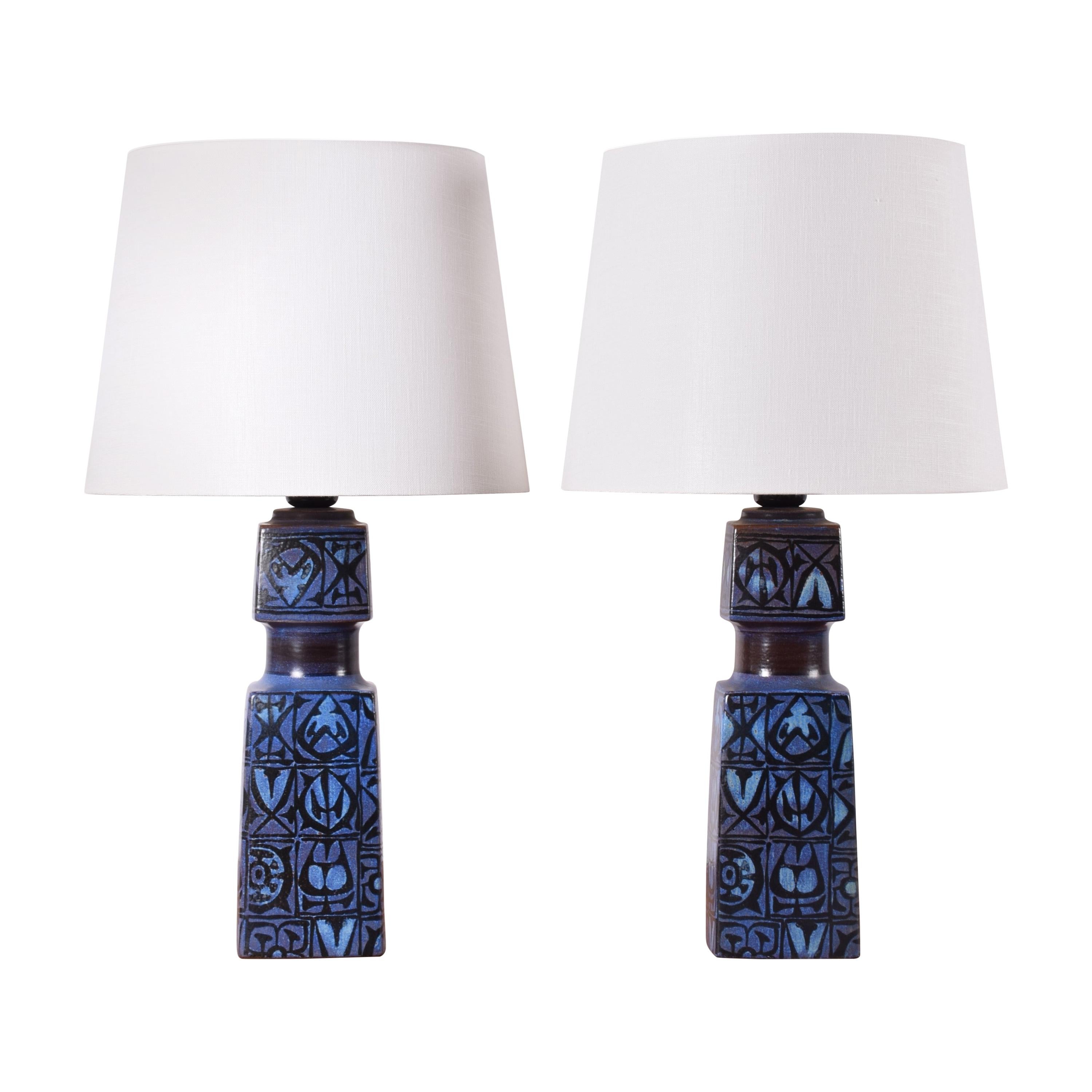 Pair of Danish Royal Copenhagen Baca Blue Table Lamps by Nils Thorsson, 1970s