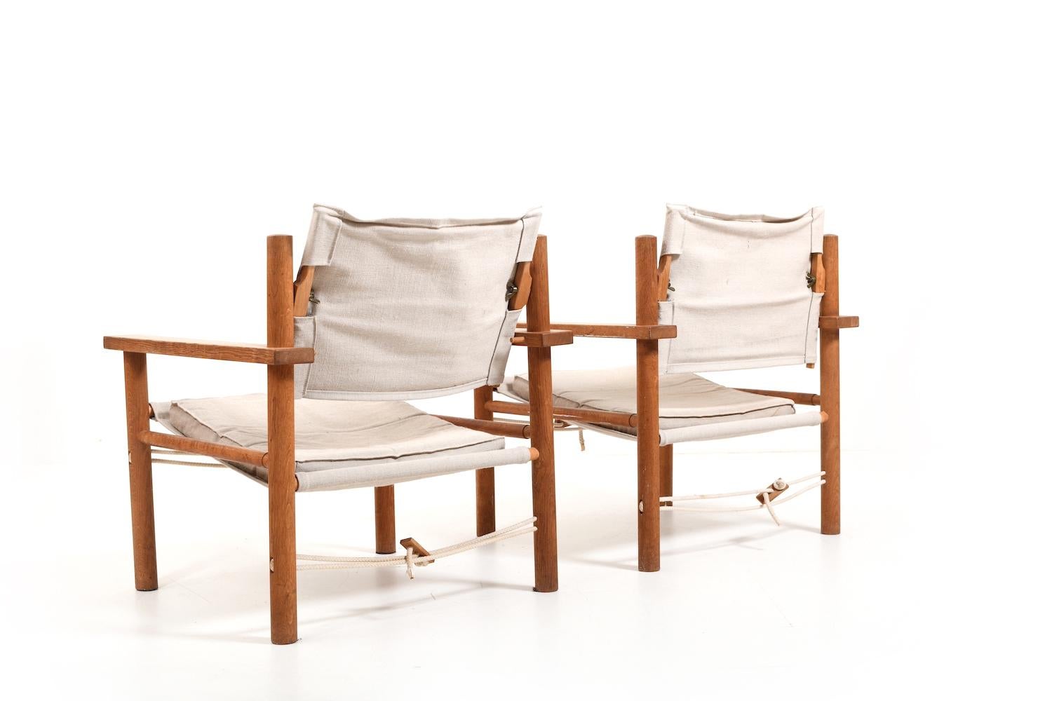 Paar dänische Safari-Sessel aus Eiche, 1960er Jahre (Skandinavische Moderne) im Angebot