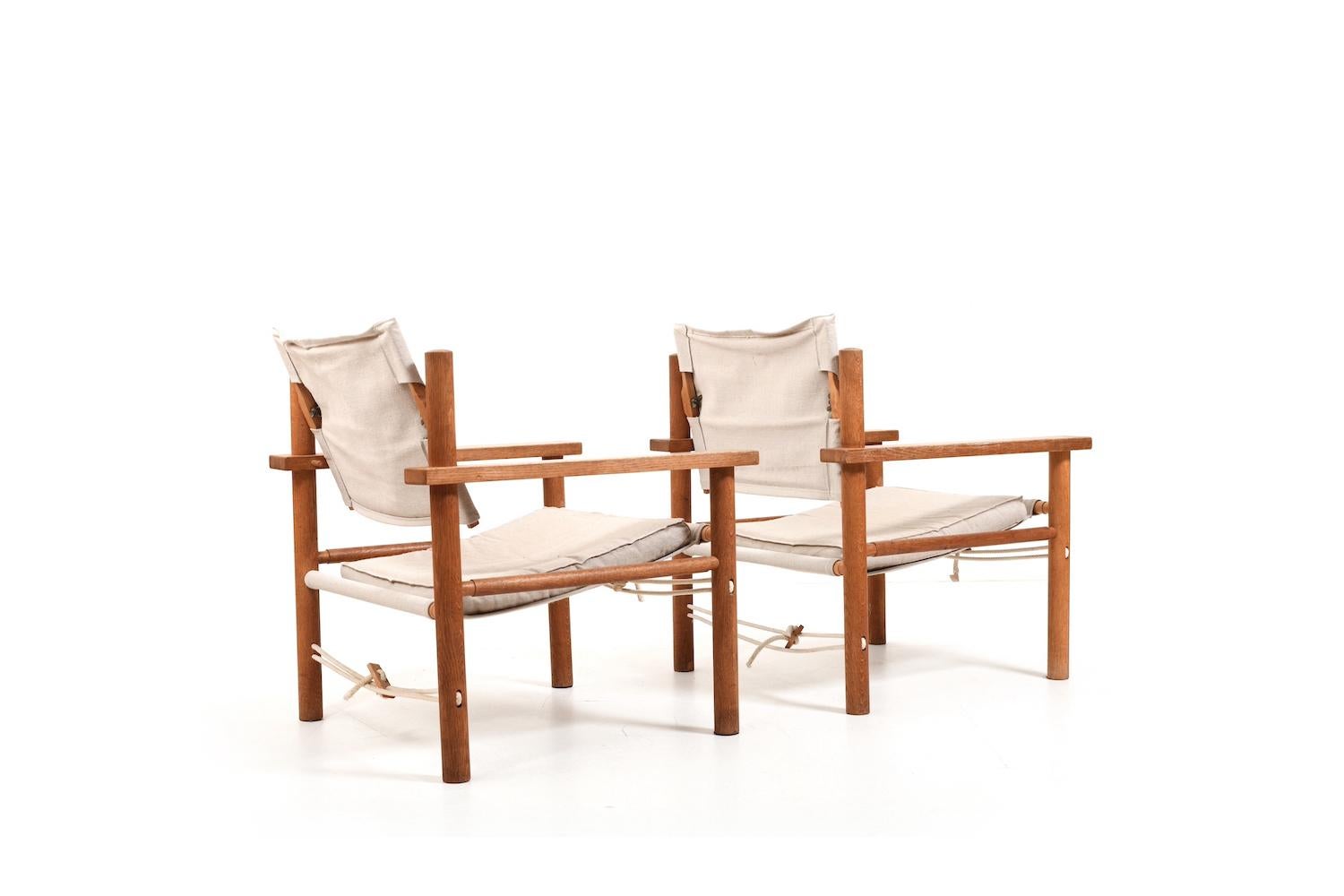 Danois Paire de fauteuils safari danois en chêne des années 1960 en vente