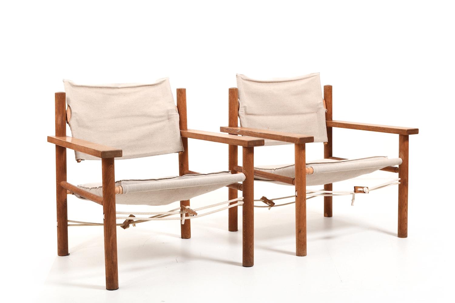 20th Century Pair of Danish Safari Easychairs in Oak 1960s For Sale