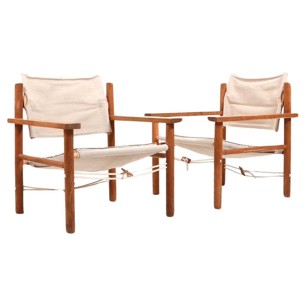 Pair of Danish Safari Easychairs in Oak 1960s