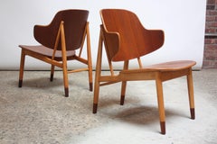 Pair of Danish Sculptural Shell Chairs by Ib Kofod-Larsen in Teak and Beech