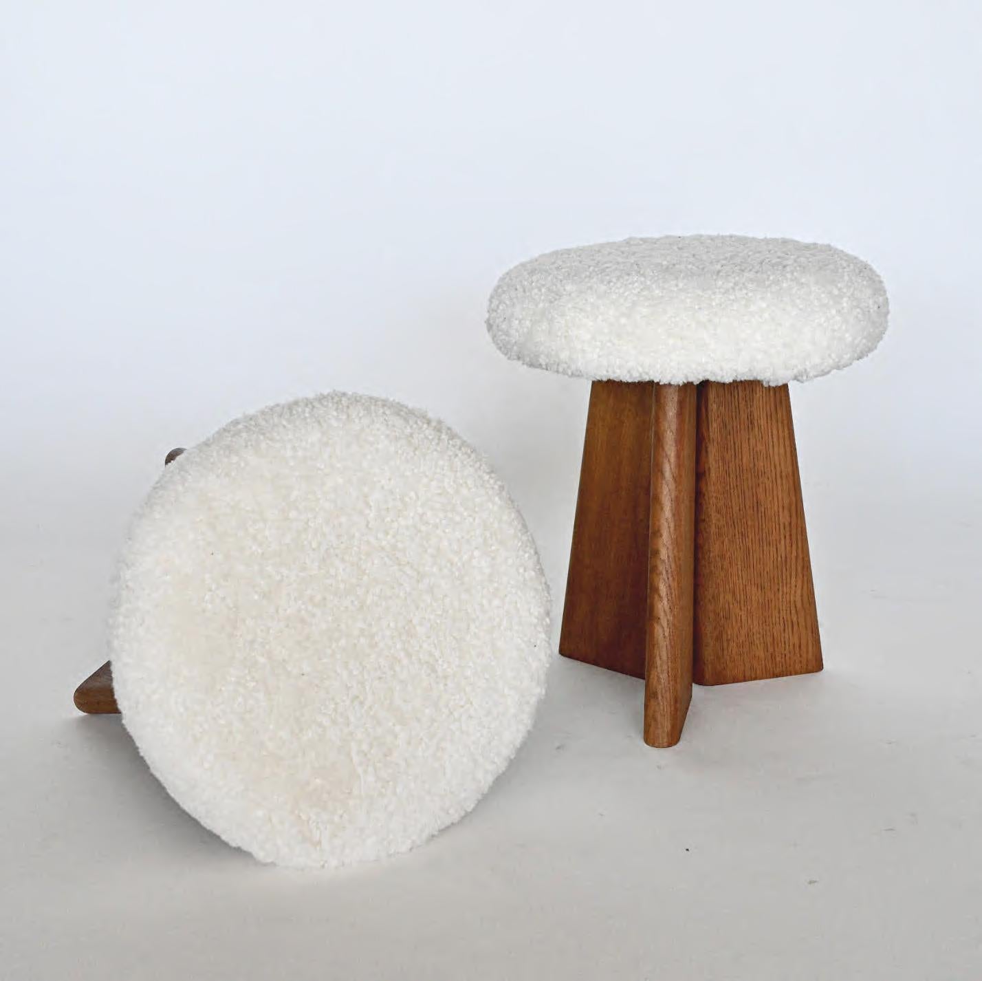 Scandinavian Modern Pair of Danish Sheepskin Stools For Sale