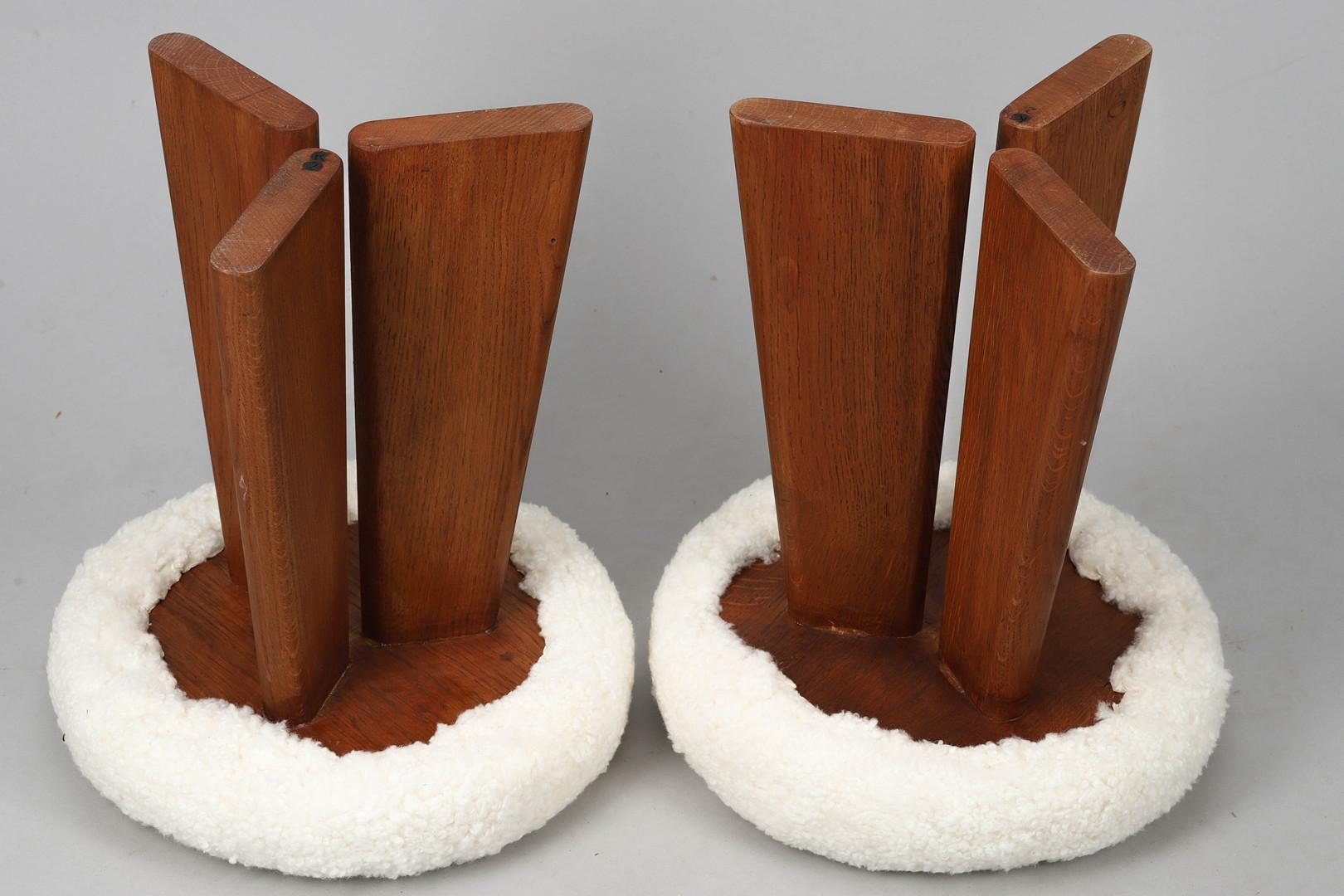 Pair of Danish Sheepskin Stools In Good Condition For Sale In Malibu, CA