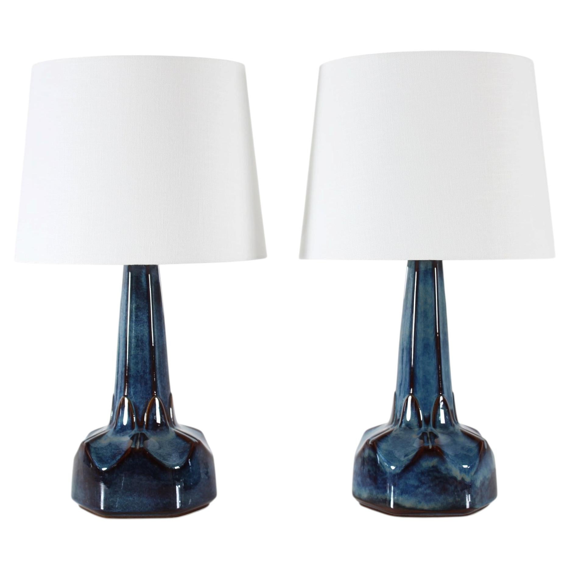 Pair of Danish Søholm Table Lamps by Einar Johansen, Blue Glaze Mid-Century For Sale