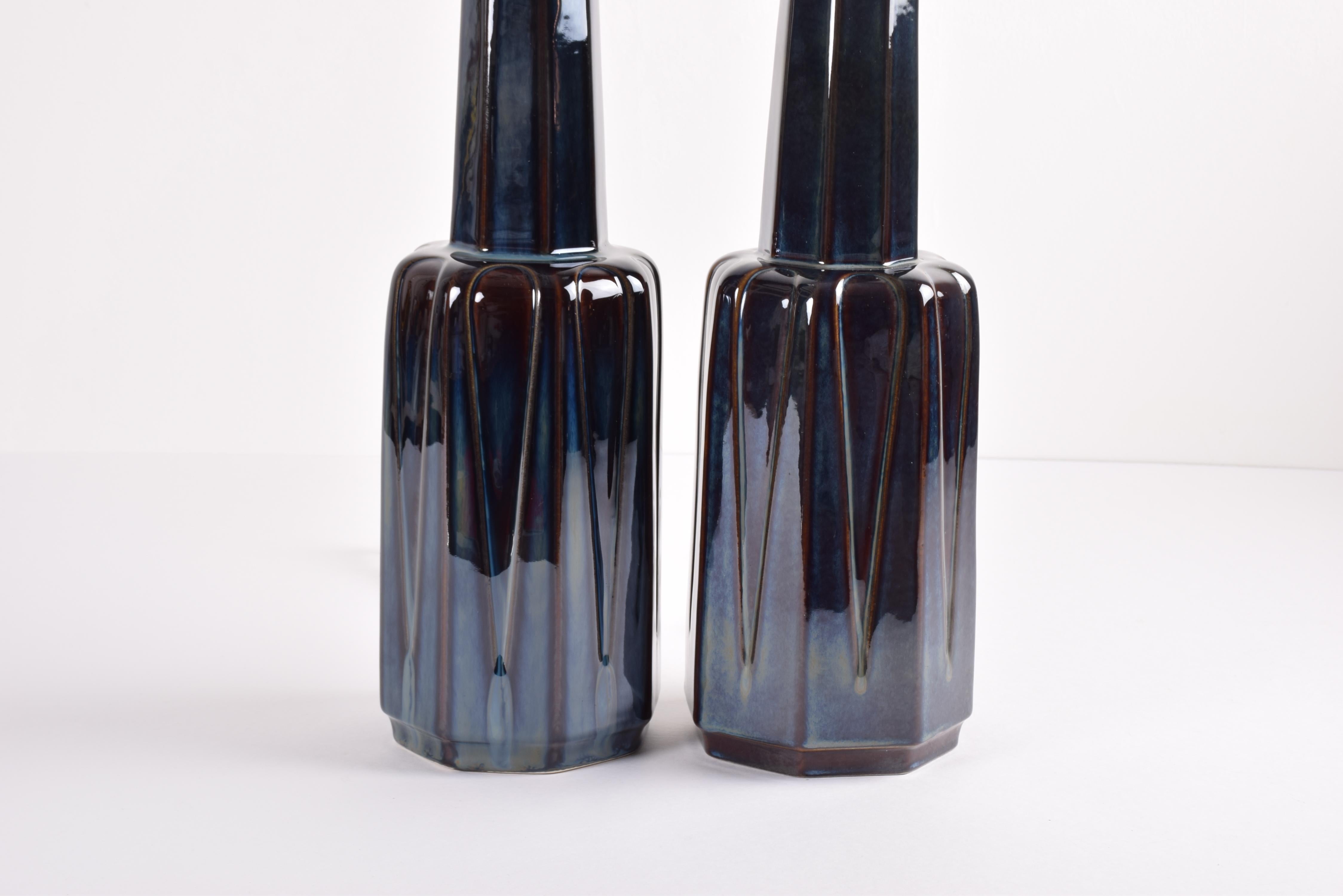 Pair of Danish Søholm Tall Blue Ceramic Table Lamps Einar Johansen Attributed In Good Condition For Sale In Aarhus C, DK
