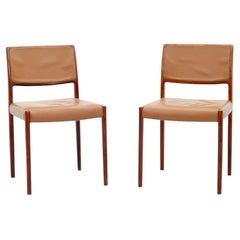 Pair of Danish Side Chairs in Brown Leather 1960s