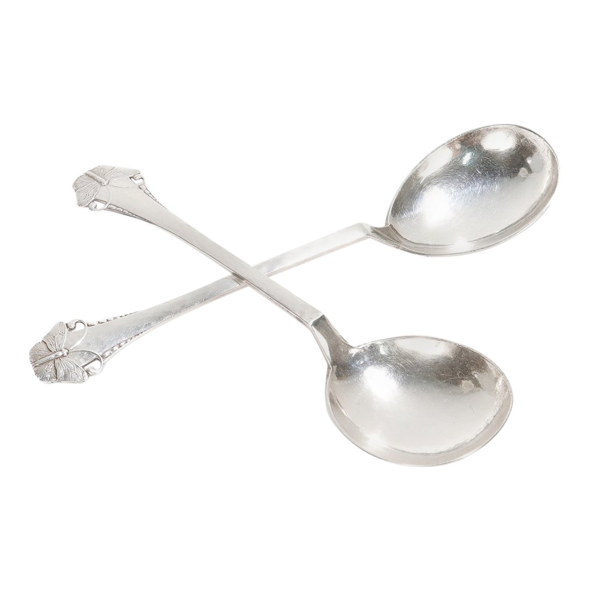 Pair of Danish Silver Butterfly Sommerflugl Art Nouveau Teaspoons by Frigast