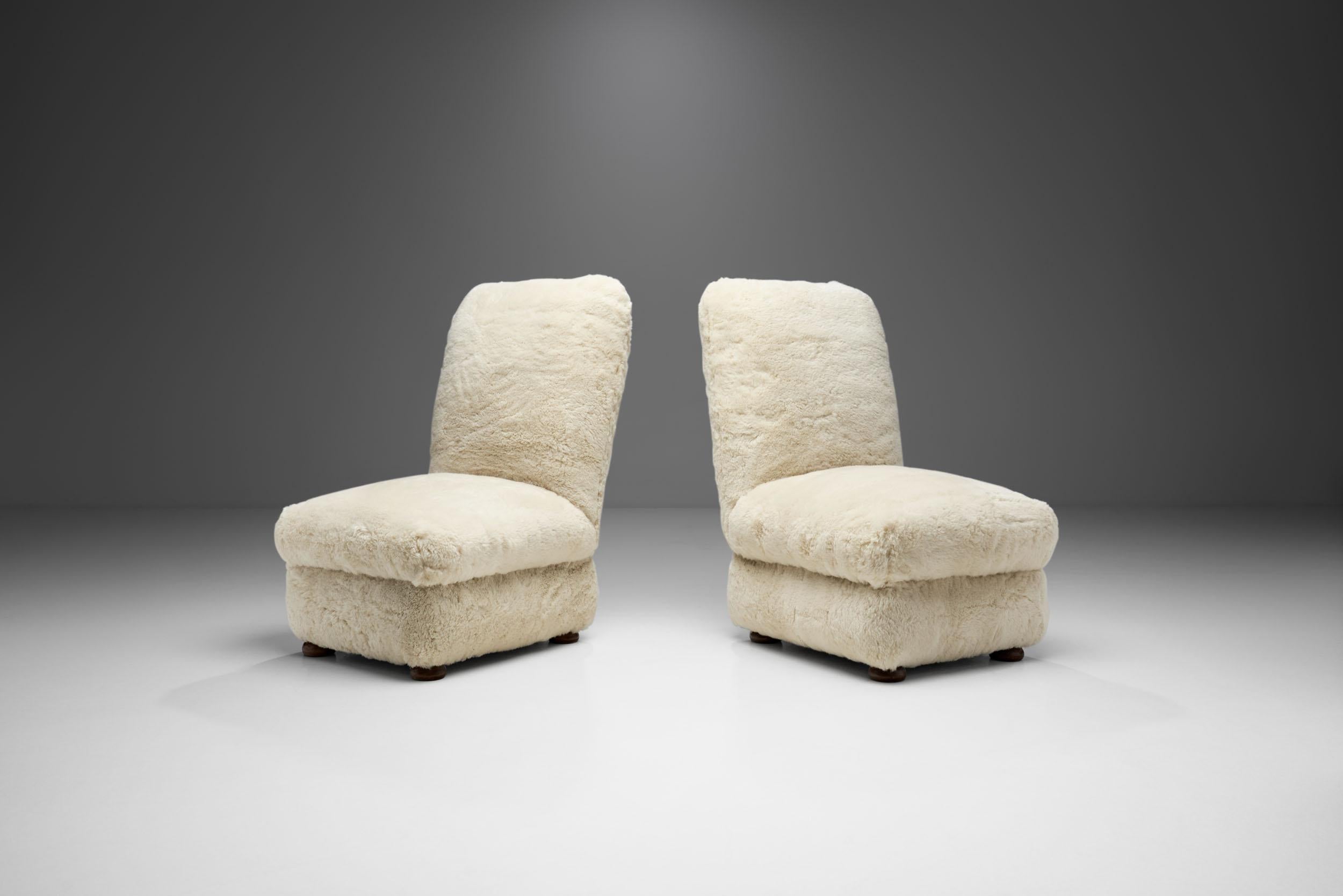 Fabric Pair of Danish Slipper Chairs, Denmark, 1930s