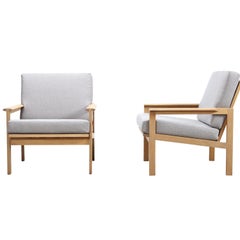 Pair of Danish Soaped Oak Capella Lounge Chairs by Illum Wikkelsø, Set of Two