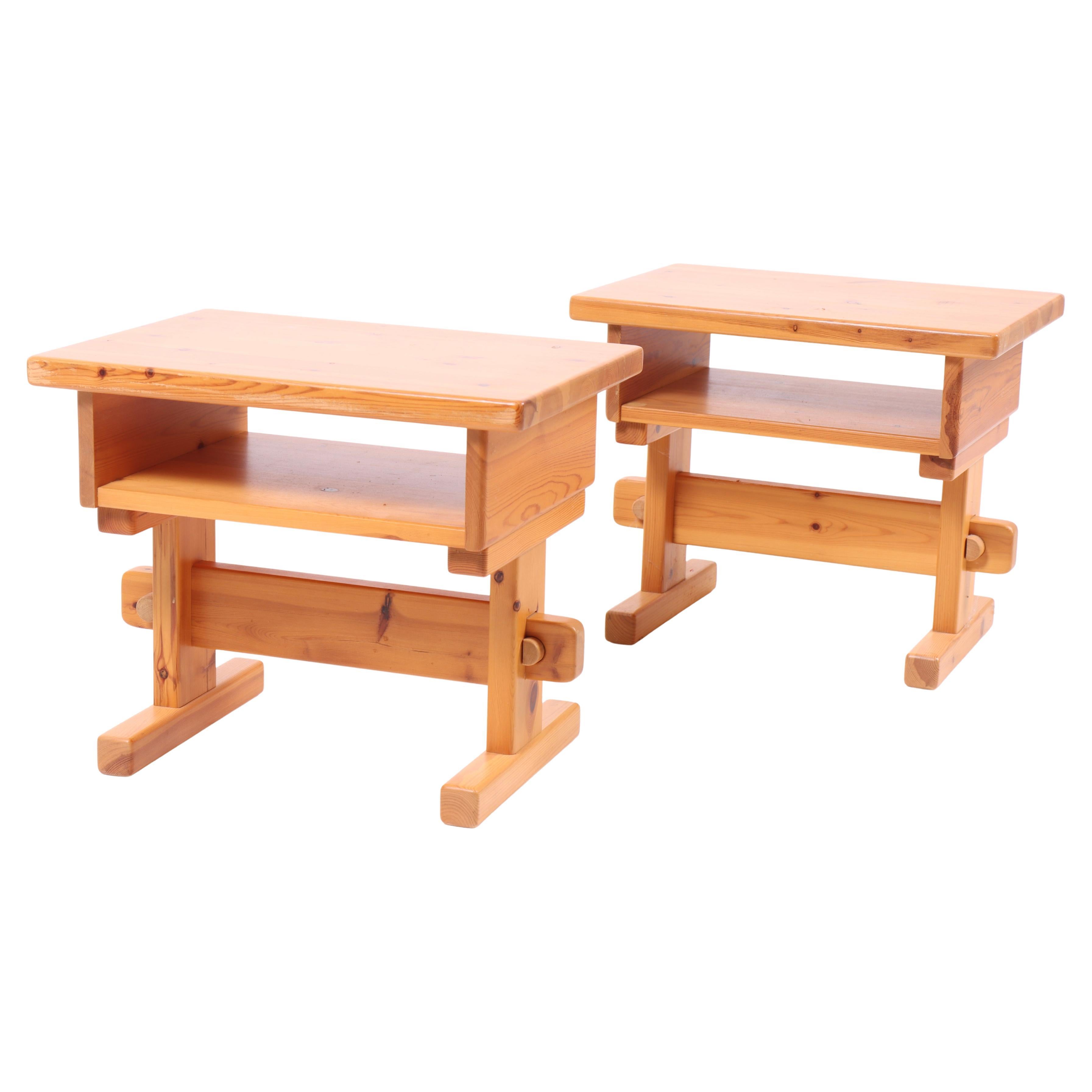 Pair of Danish Solid Pine Nightstands, 1970s