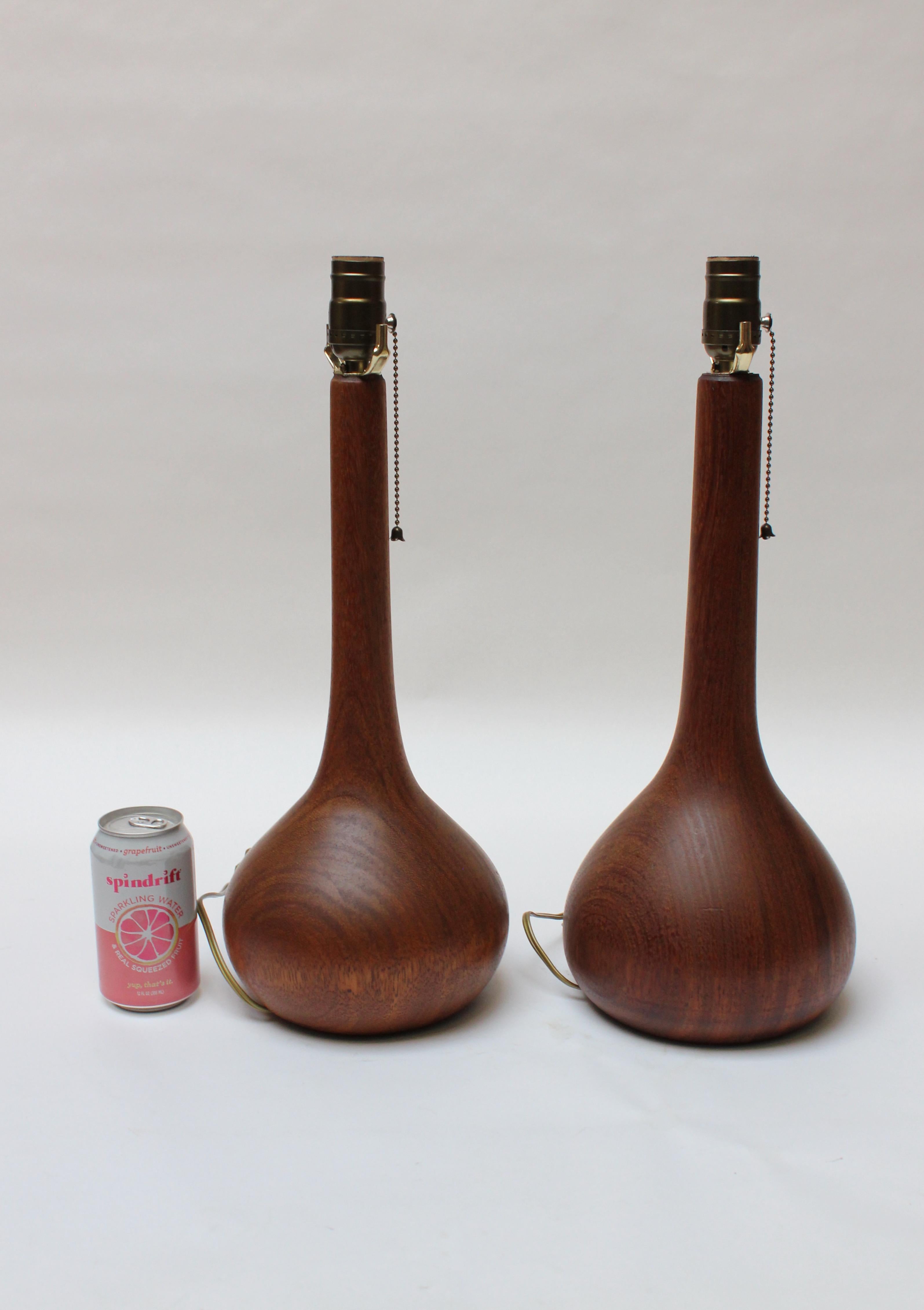 Scandinavian Modern Pair of Danish Solid Staved Teak Bulbous-Form Table Lamps For Sale