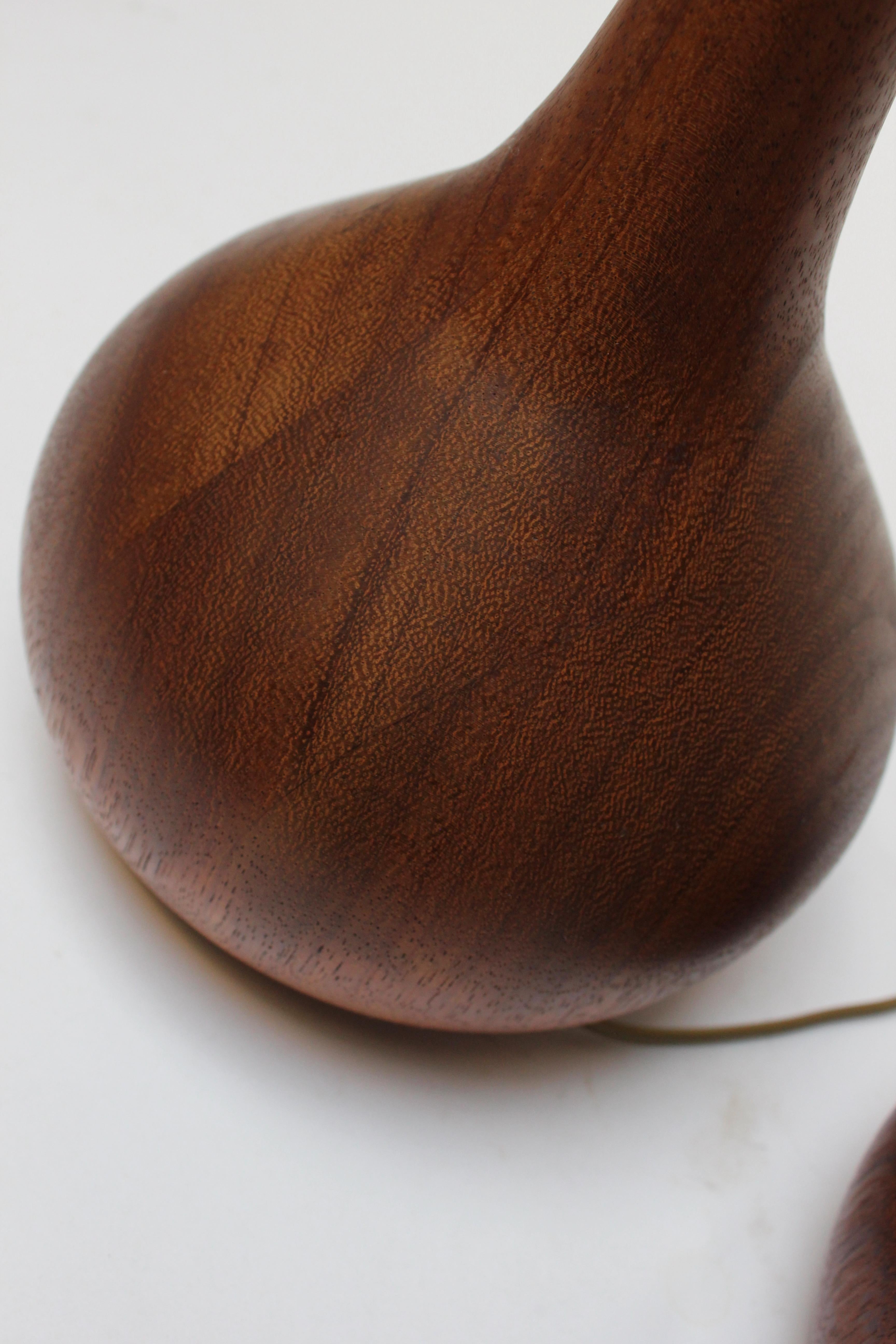 Mid-20th Century Pair of Danish Solid Staved Teak Bulbous-Form Table Lamps For Sale