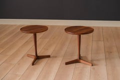 Pair of Danish Solid Teak Round Pedestal End Tables by Hans C. Andersen