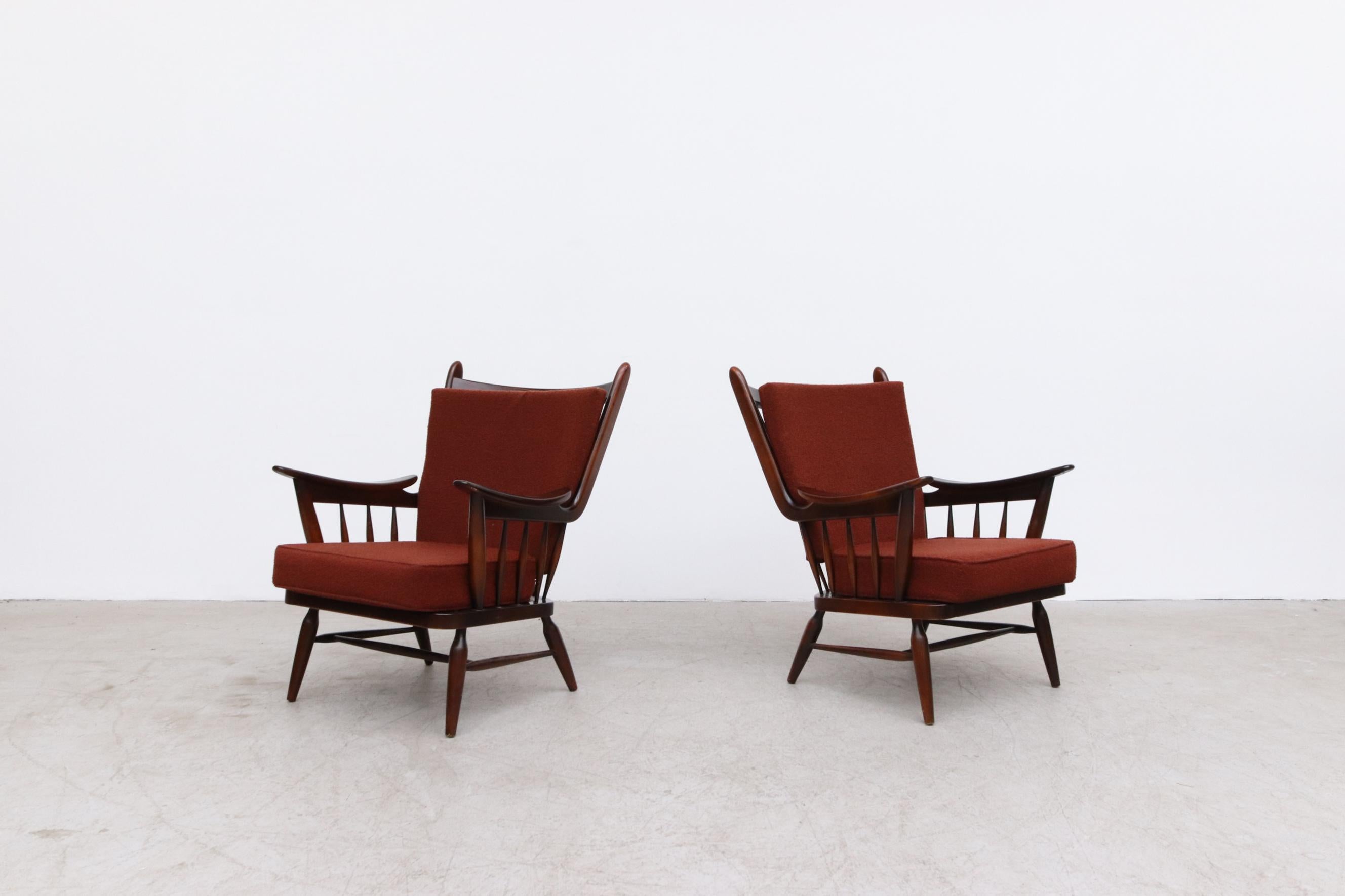 Mid-Century Modern Pair of Danish Spindle Back Lounge Chairs