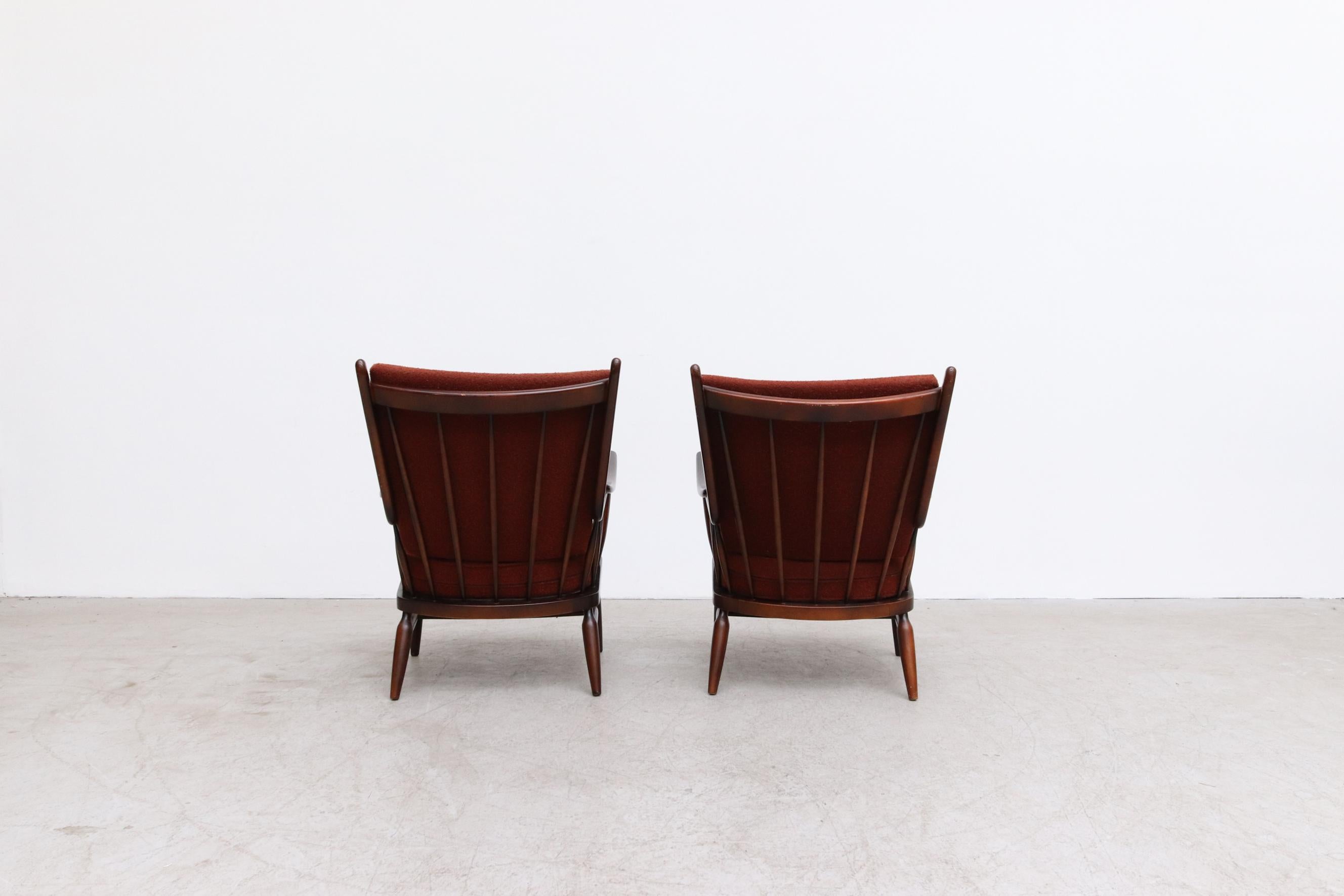 Mid-20th Century Pair of Danish Spindle Back Lounge Chairs