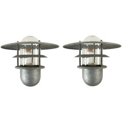 Used Pair of Danish Steel Outdoor Sconce Lamps