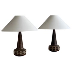 Paire de lampes de table en grès danois avec glaçure beige brune, M. I-One 1960s