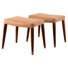 Pair of danish stool or foot stool from te 60s with brass feet reupholstered
